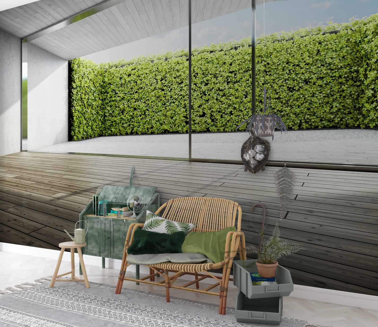 Fotobehang balkon met transparante muren met uitzicht op de tuin