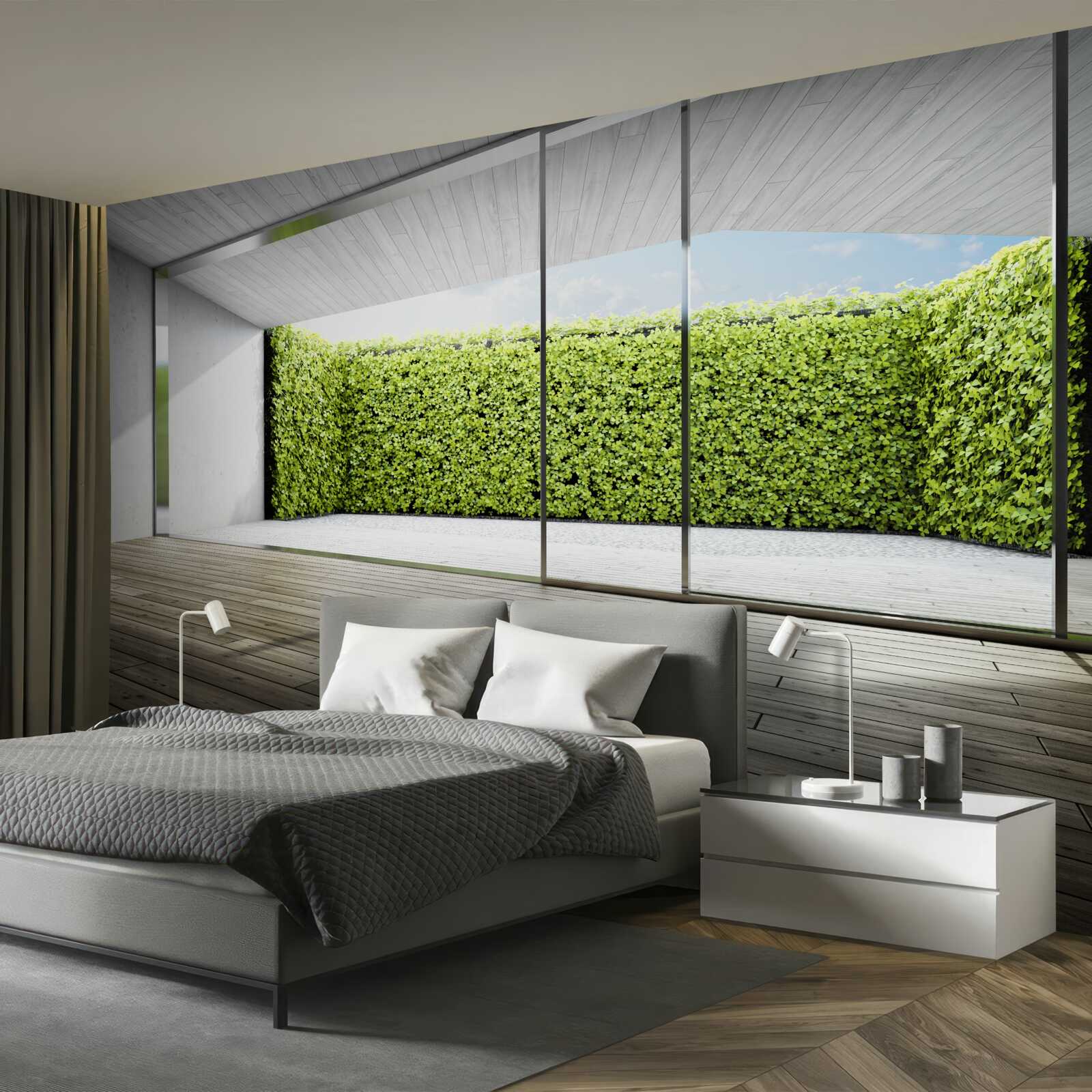 Fotobehang balkon met transparante muren met uitzicht op de tuin