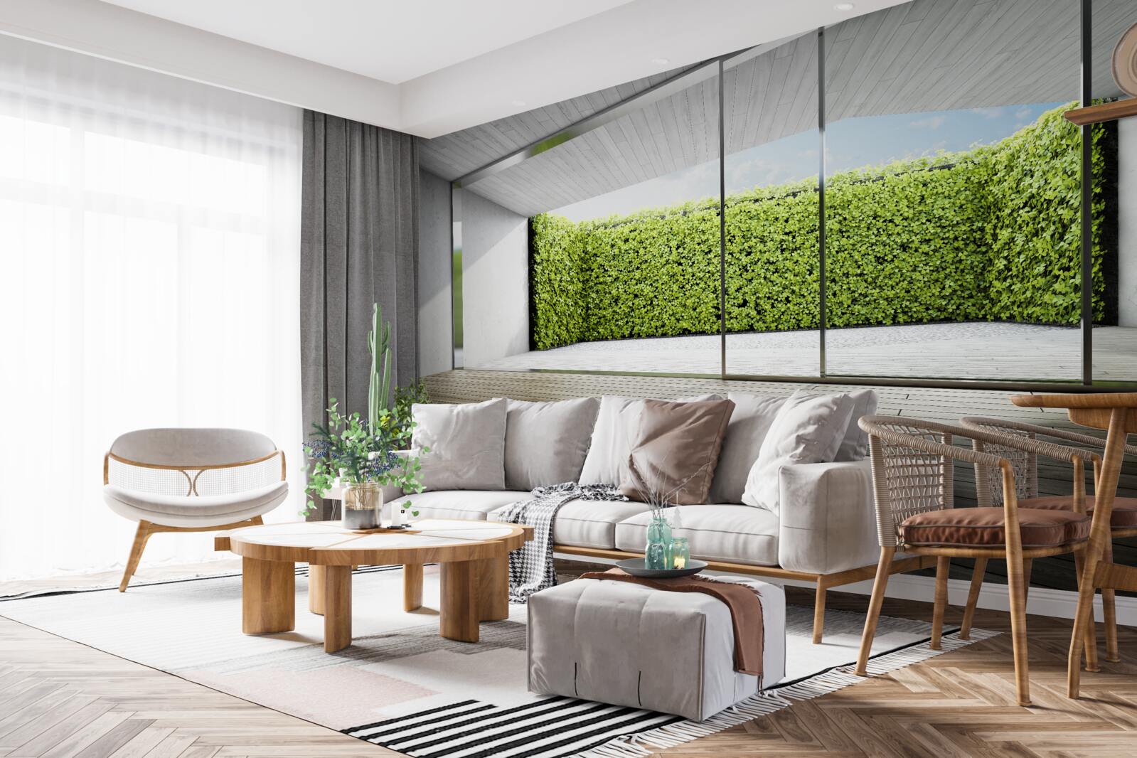 Fotobehang balkon met transparante muren met uitzicht op de tuin