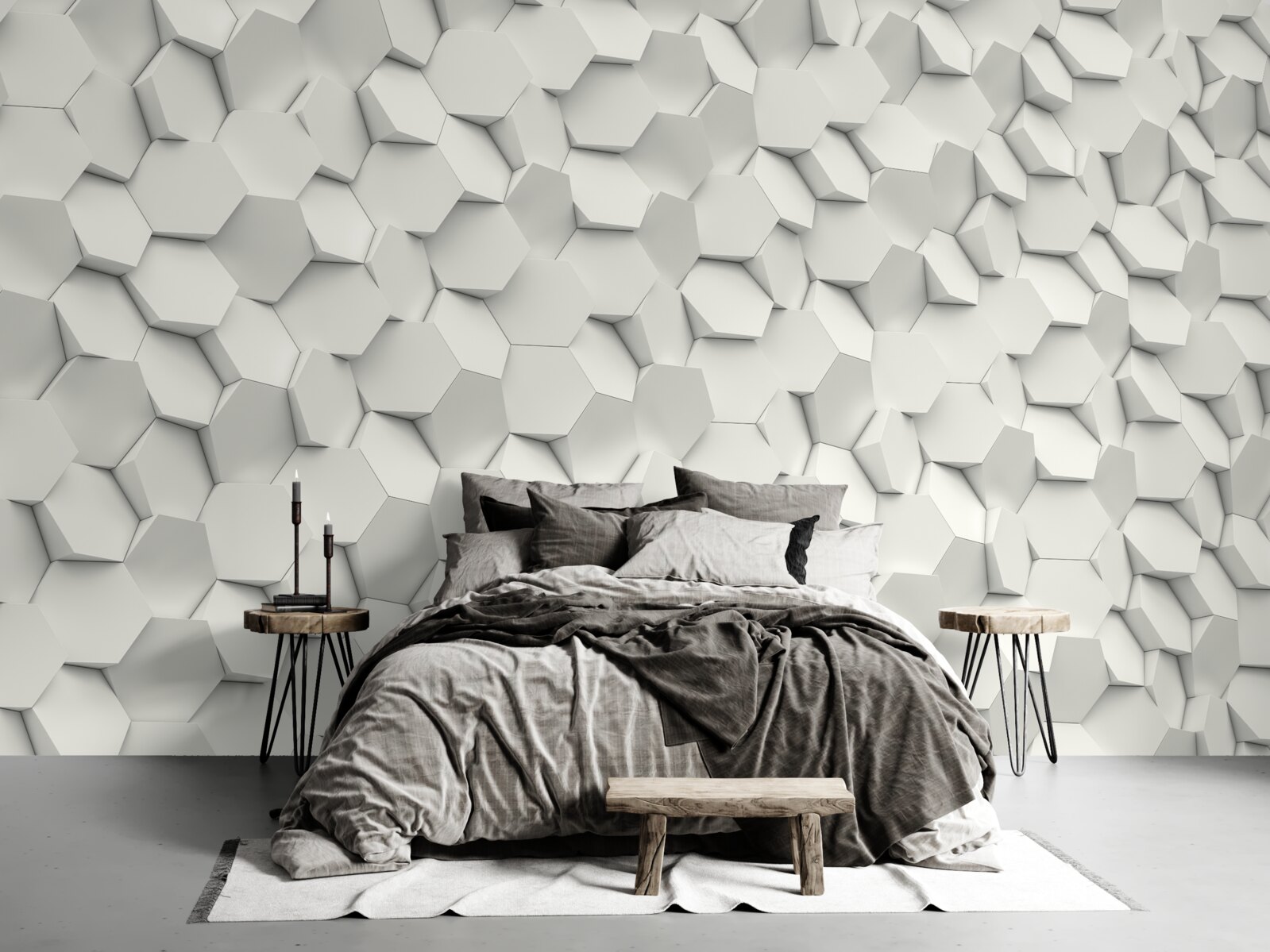 Fotobehang witte en grijze zeshoeken met volume