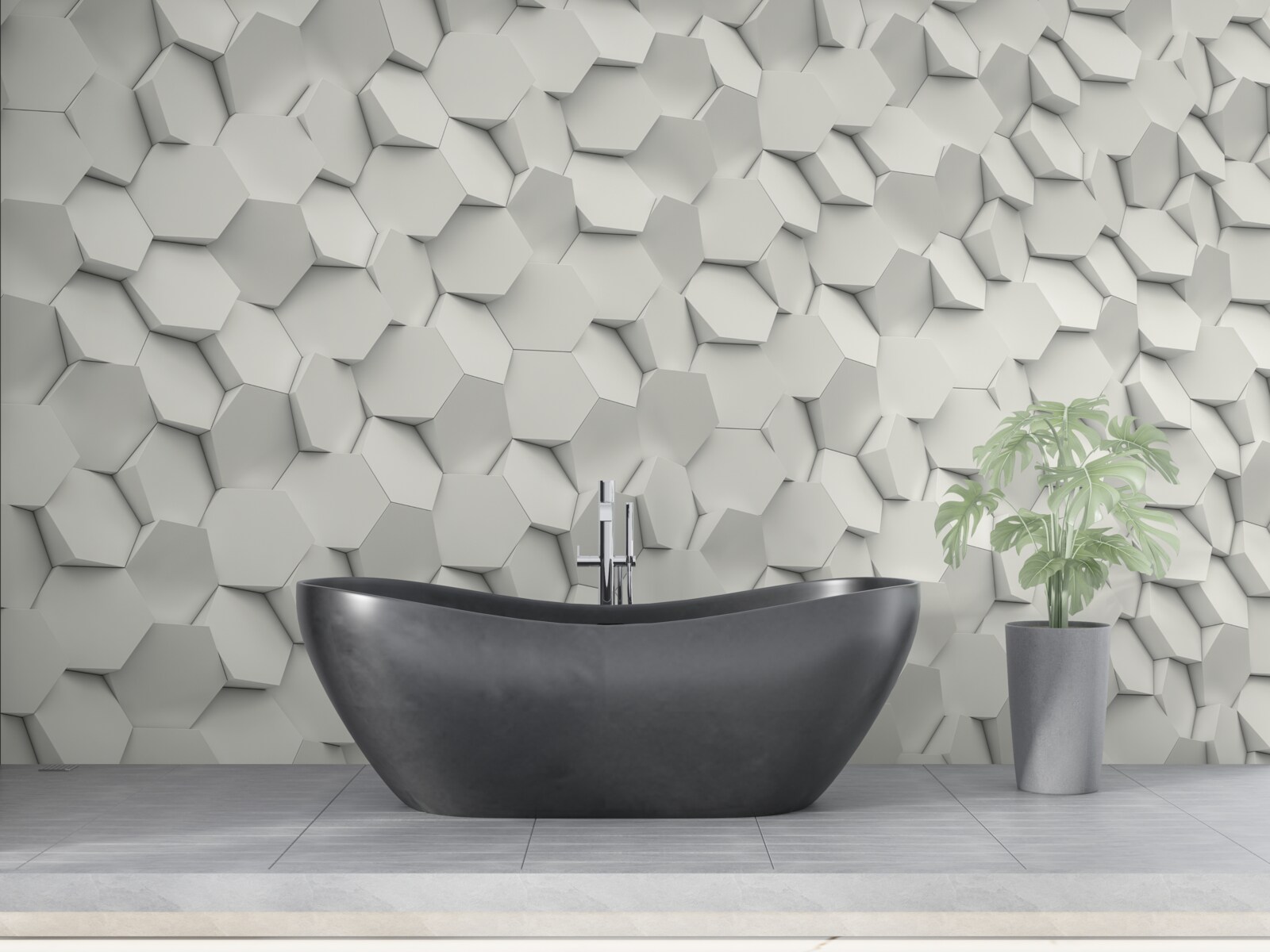 Fotobehang witte en grijze zeshoeken met volume