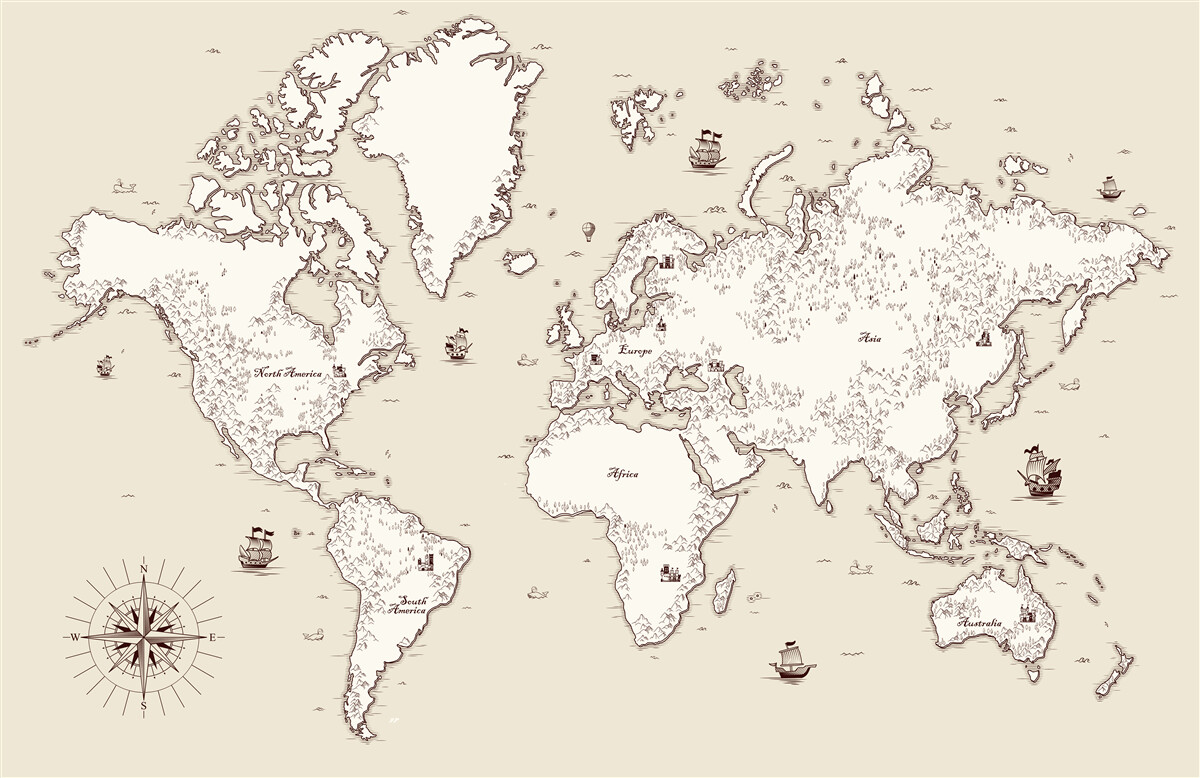 Fotobehang wereldkaart zonder tekens en symbolen