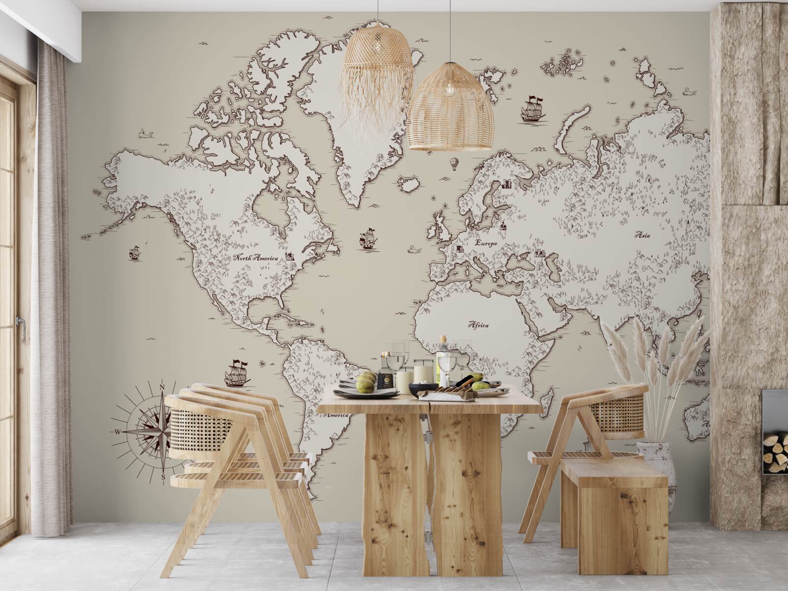 Fotobehang wereldkaart zonder tekens en symbolen