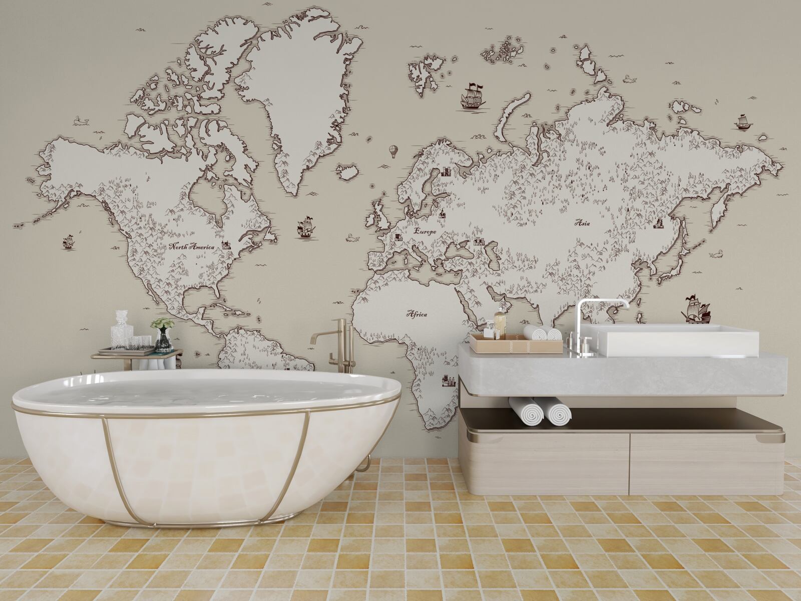 Fotobehang wereldkaart zonder tekens en symbolen