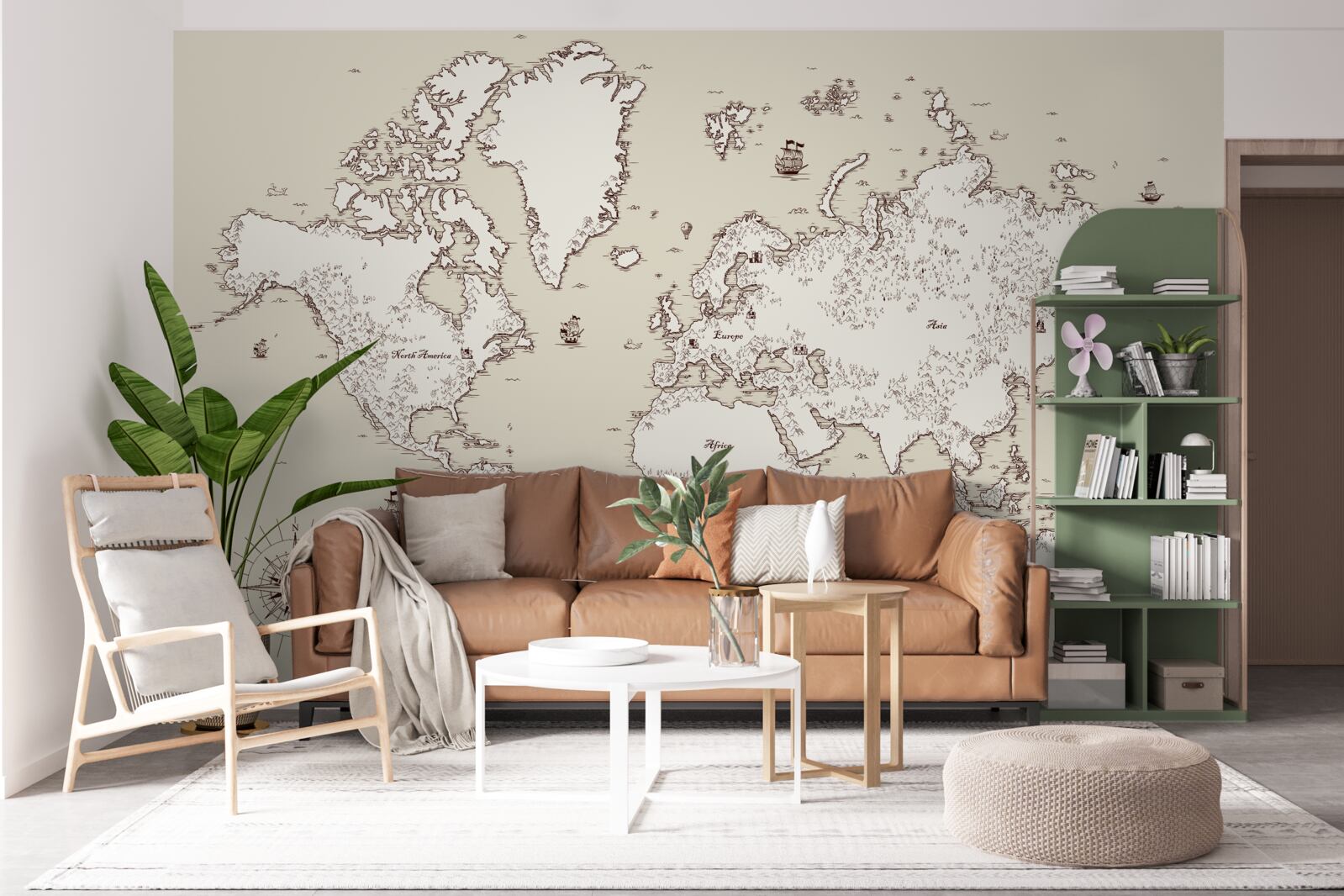 Fotobehang wereldkaart zonder tekens en symbolen