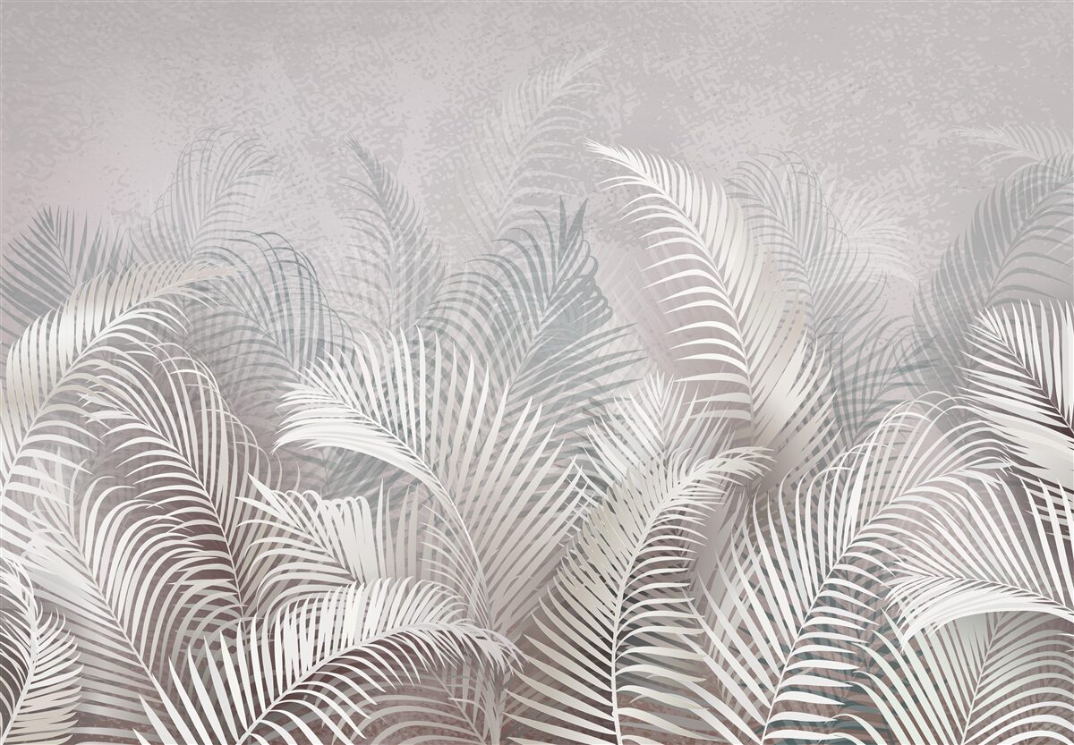 Fotobehang mist omhult zachtjes majestueuze palmbladeren