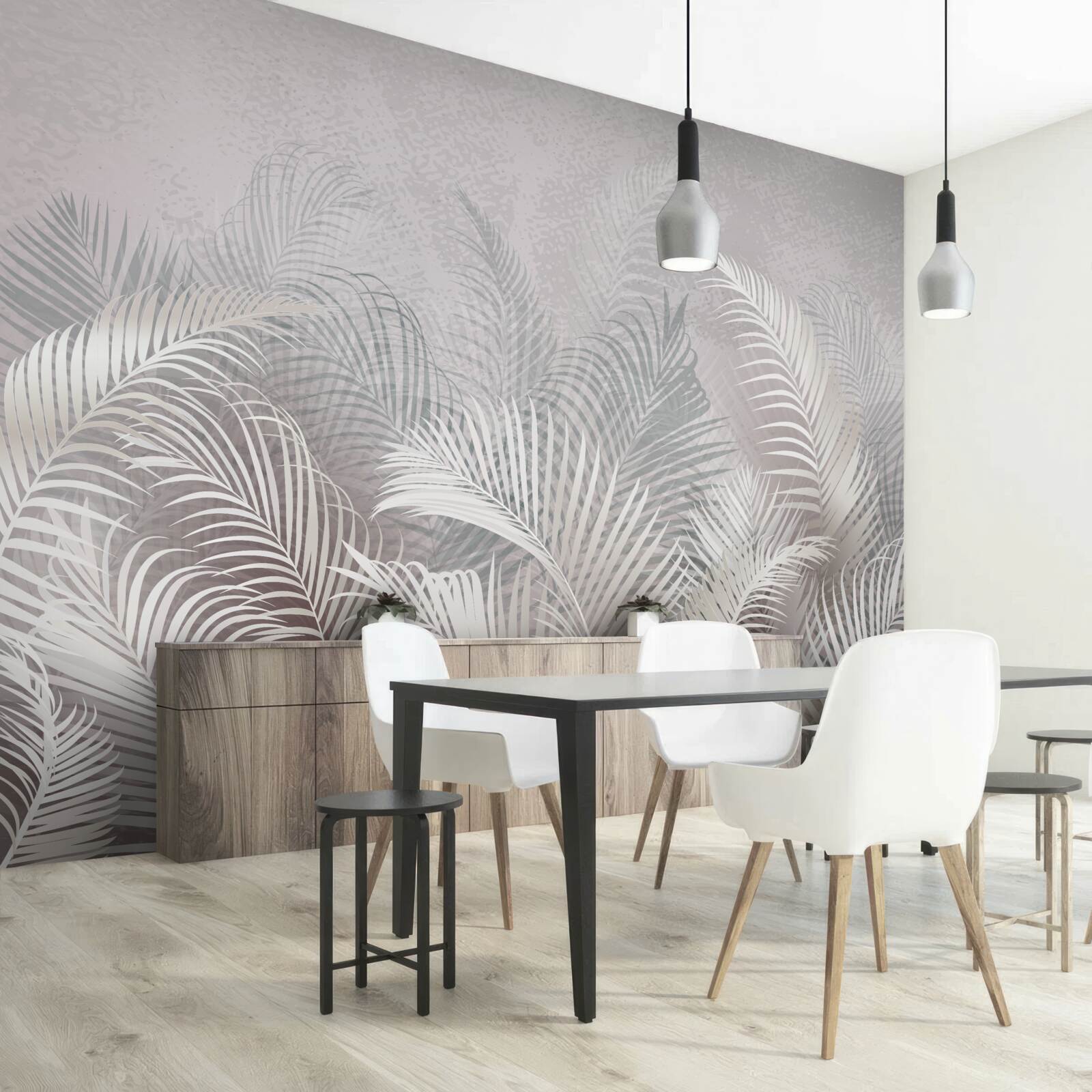 Fotobehang mist omhult zachtjes majestueuze palmbladeren