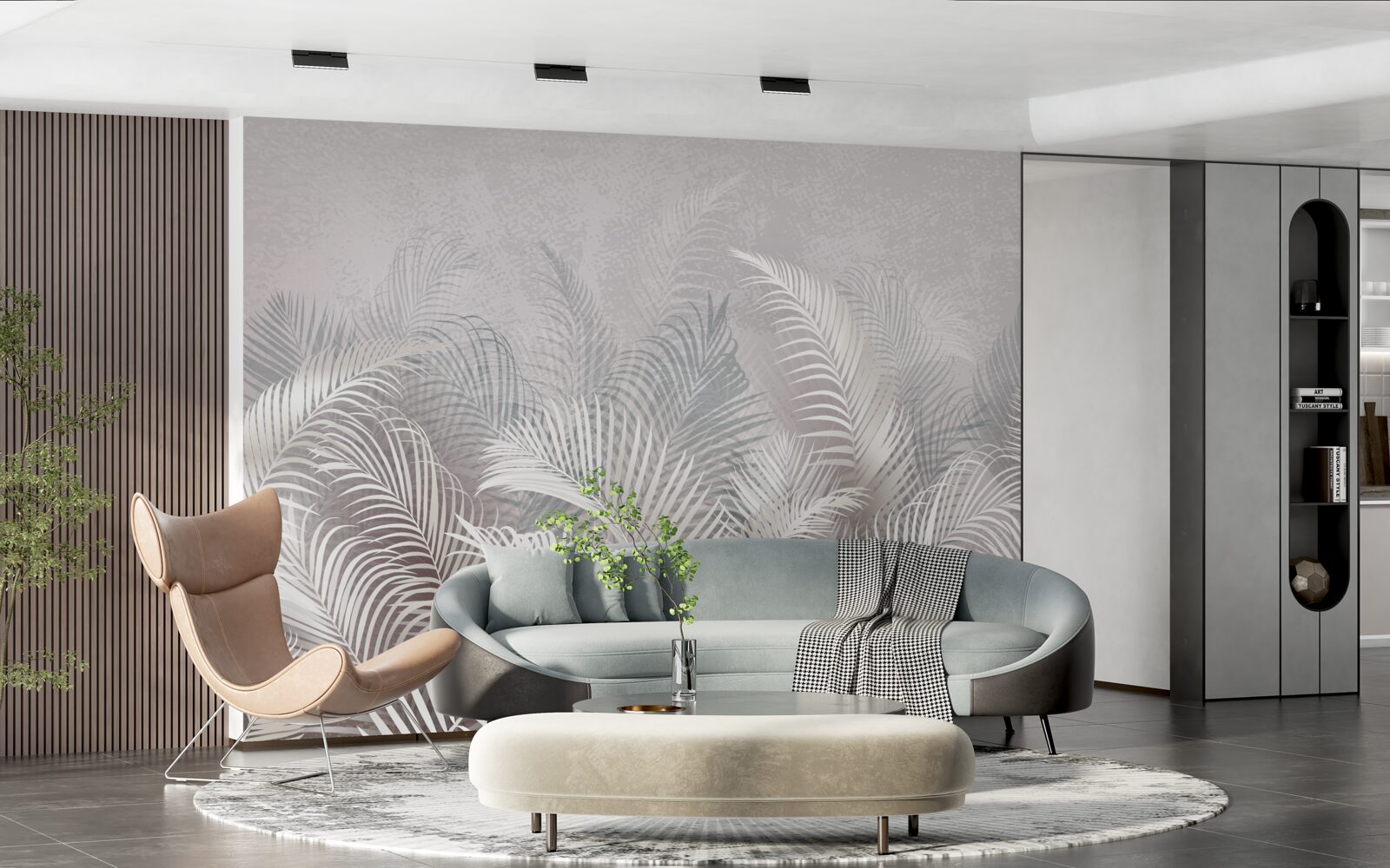 Fotobehang mist omhult zachtjes majestueuze palmbladeren