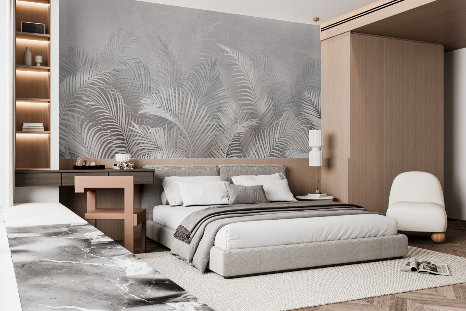 Fotobehang mist omhult zachtjes majestueuze palmbladeren