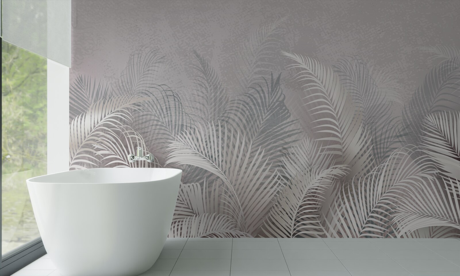 Fotobehang mist omhult zachtjes majestueuze palmbladeren