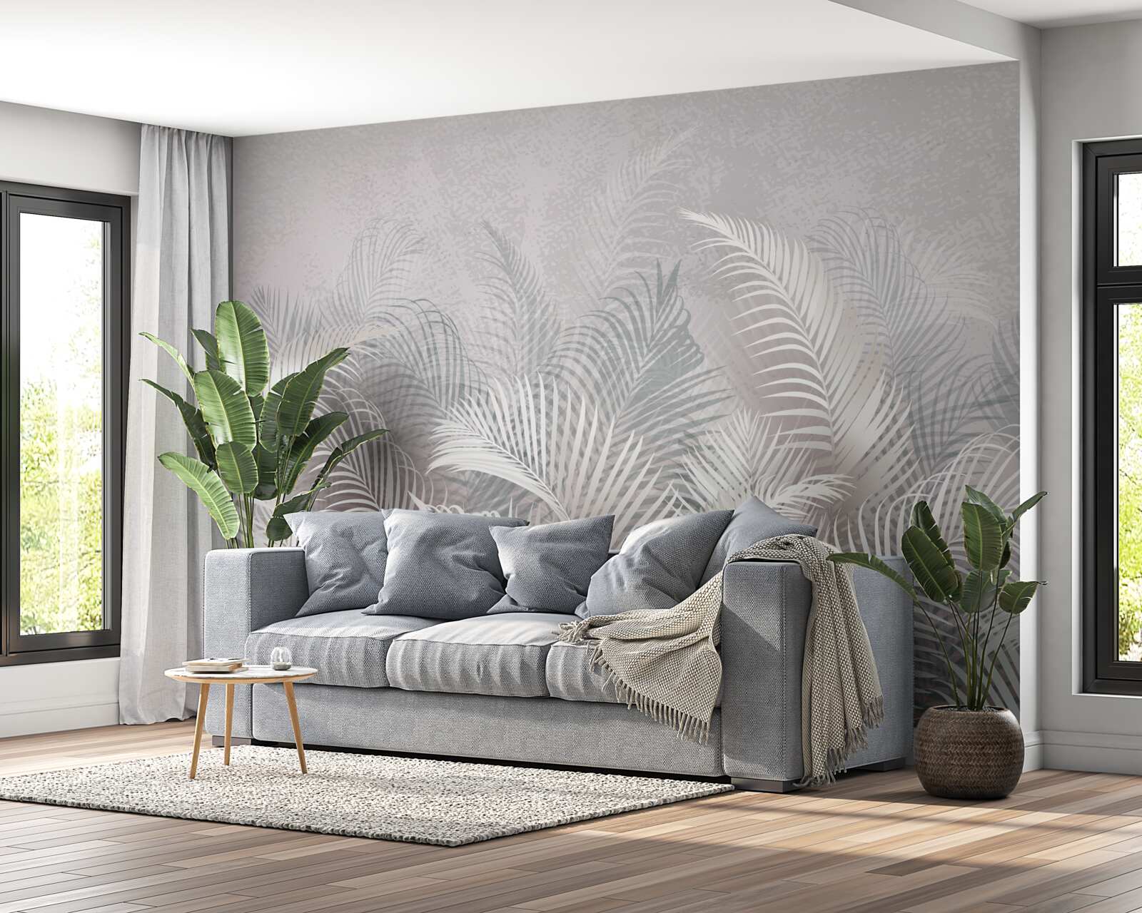 Fotobehang mist omhult zachtjes majestueuze palmbladeren