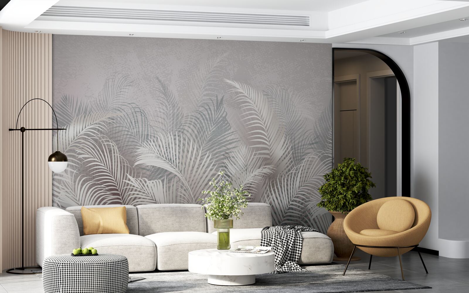 Fotobehang mist omhult zachtjes majestueuze palmbladeren