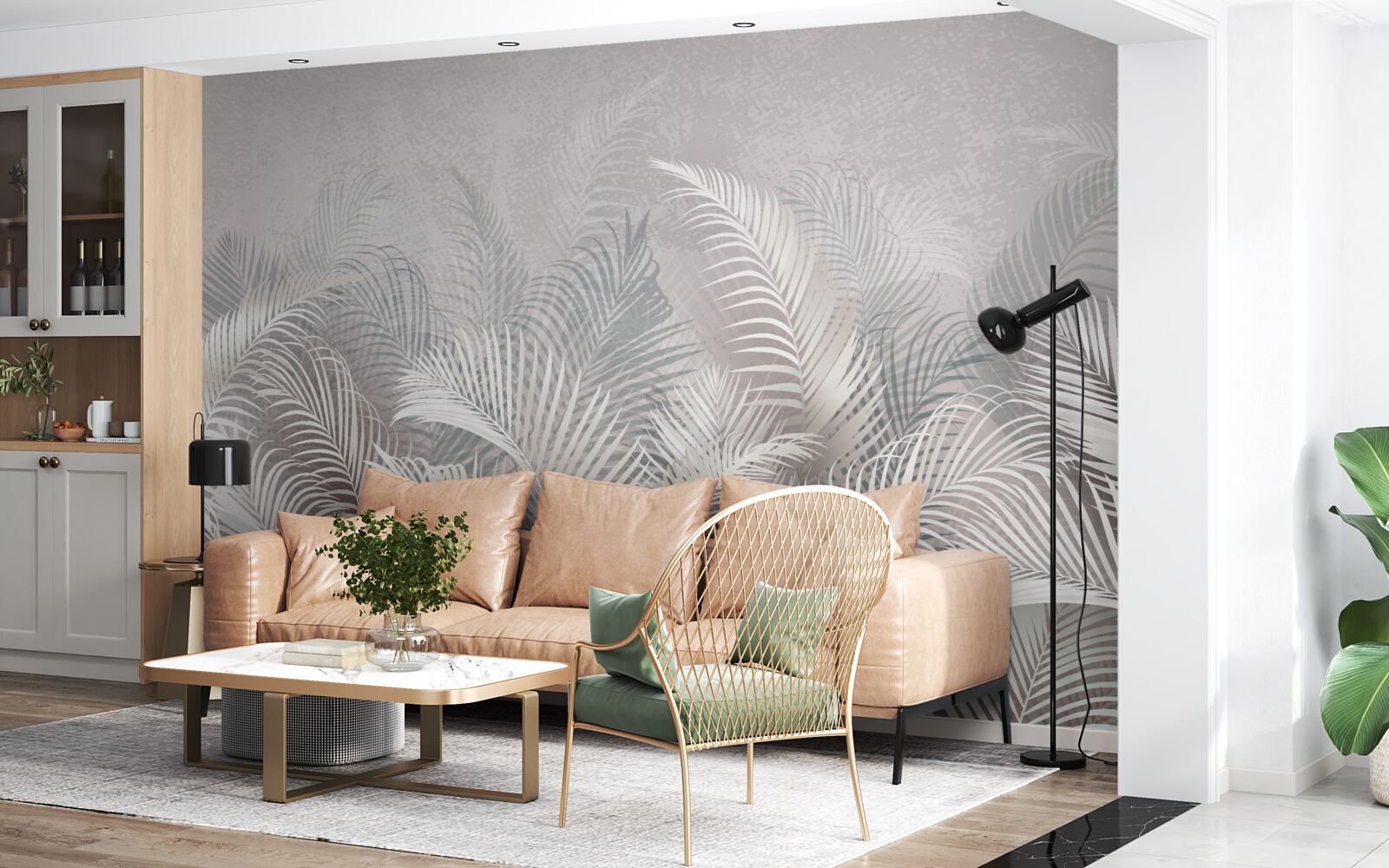 Fotobehang palmbladeren in de mist