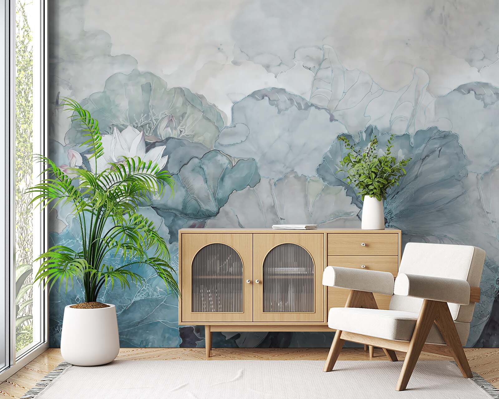 Fotobehang mist omhult de tropische vegetatie