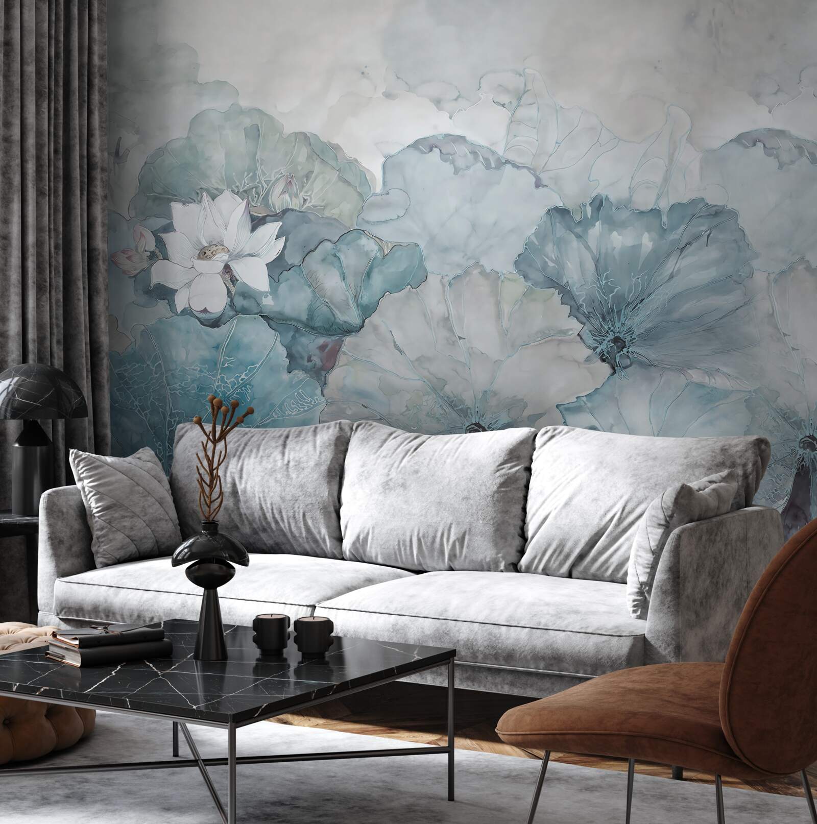 Fotobehang mist omhult de tropische vegetatie