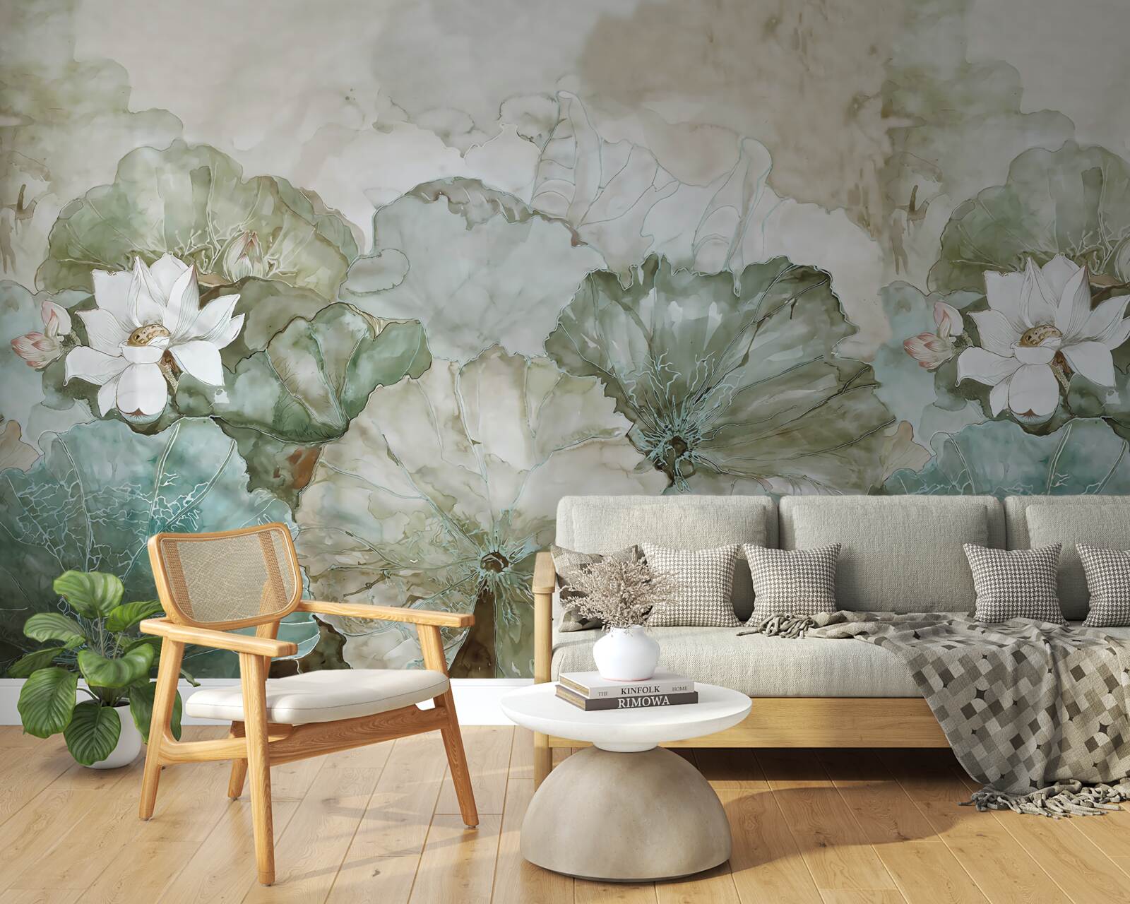 Fotobehang witte knoppen en bladeren van de tropen