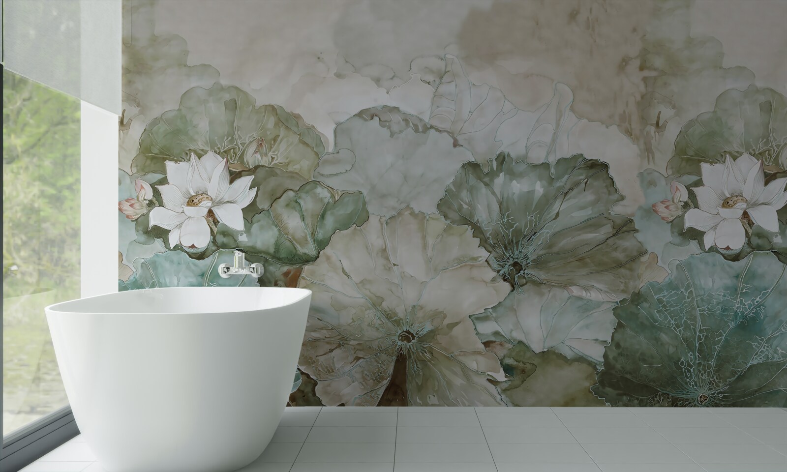 Fotobehang witte knoppen en bladeren van de tropen