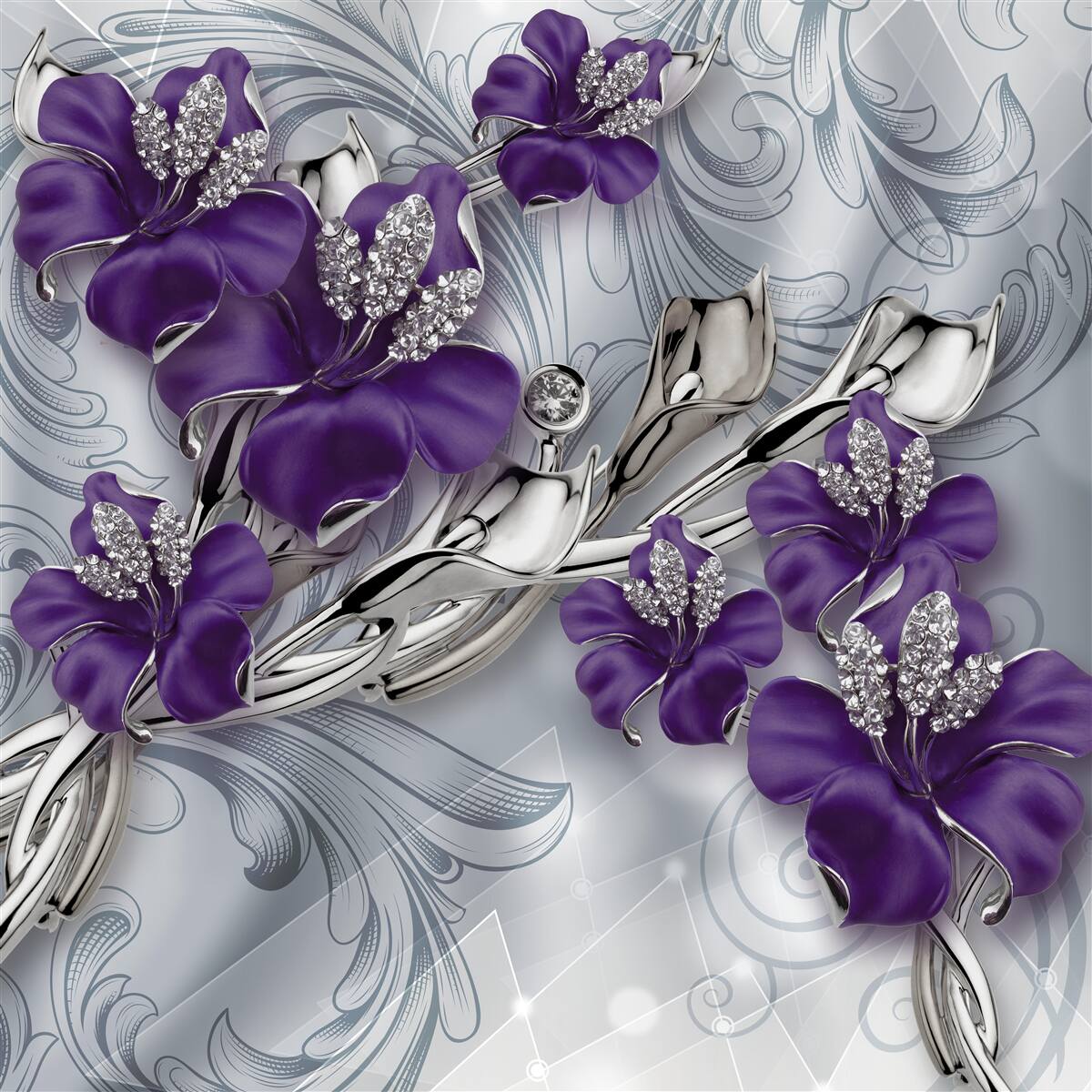 Fotobehang magnolia is paars tussen stenen en goud