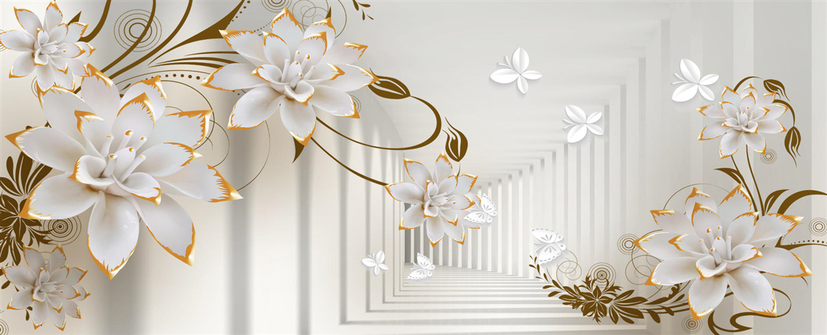 Fotobehang witte lotus en goud werden een abstractie van de tunnel