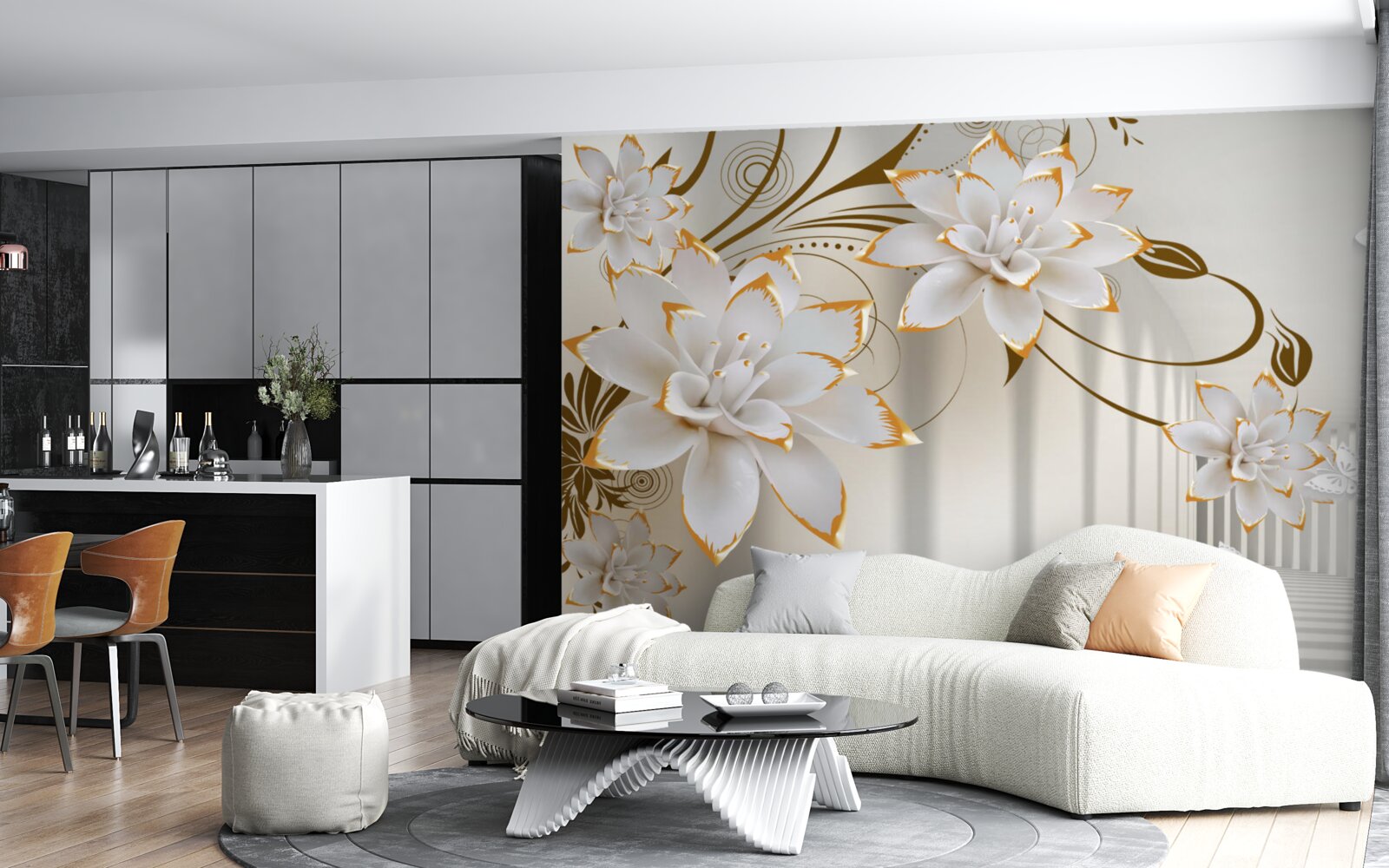 Fotobehang witte lotus en goud werden een abstractie van de tunnel