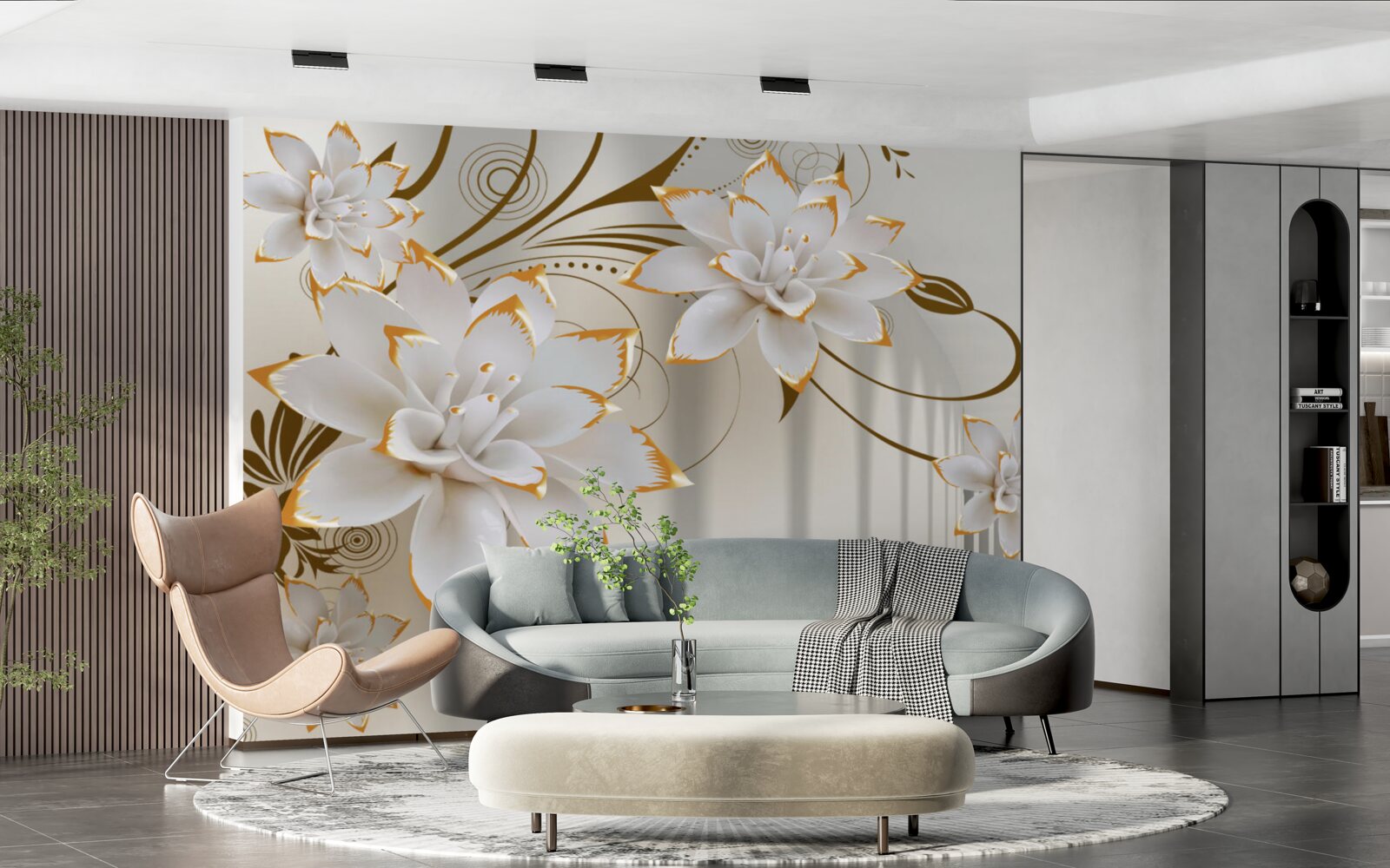 Fotobehang witte lotus en goud werden een abstractie van de tunnel