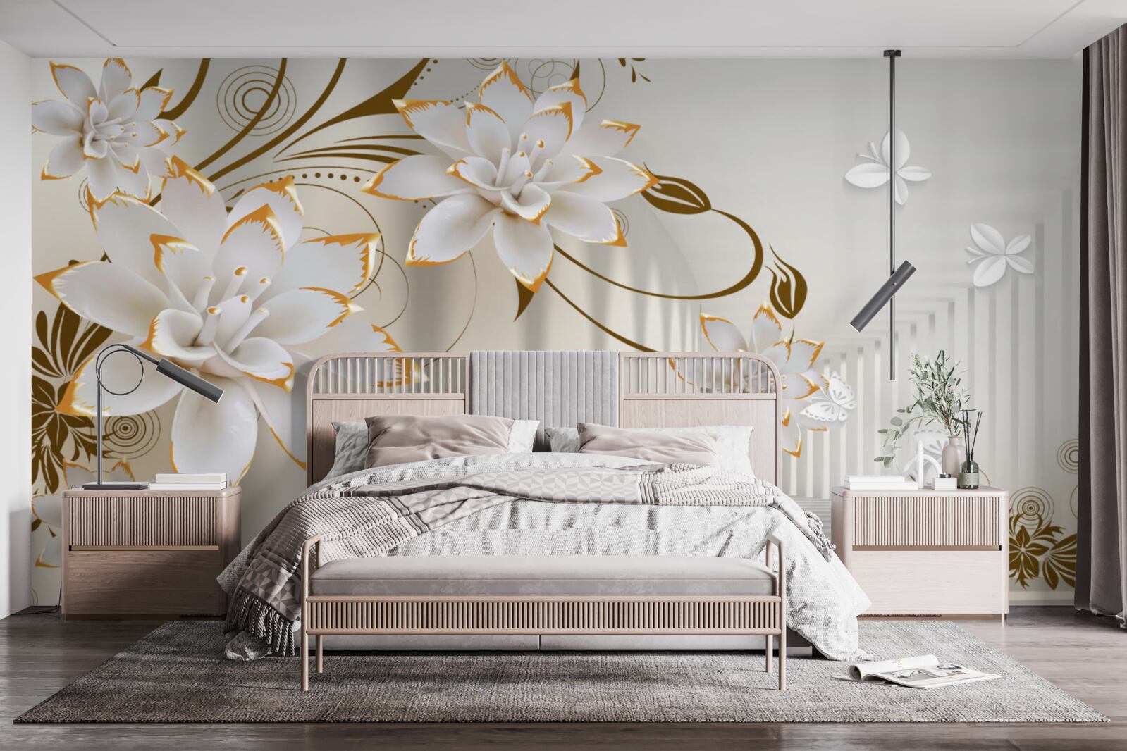 Fotobehang witte lotus en goud werden een abstractie van de tunnel