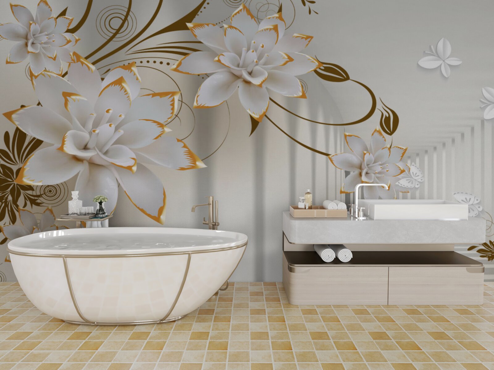 Fotobehang witte lotus en goud werden een abstractie van de tunnel