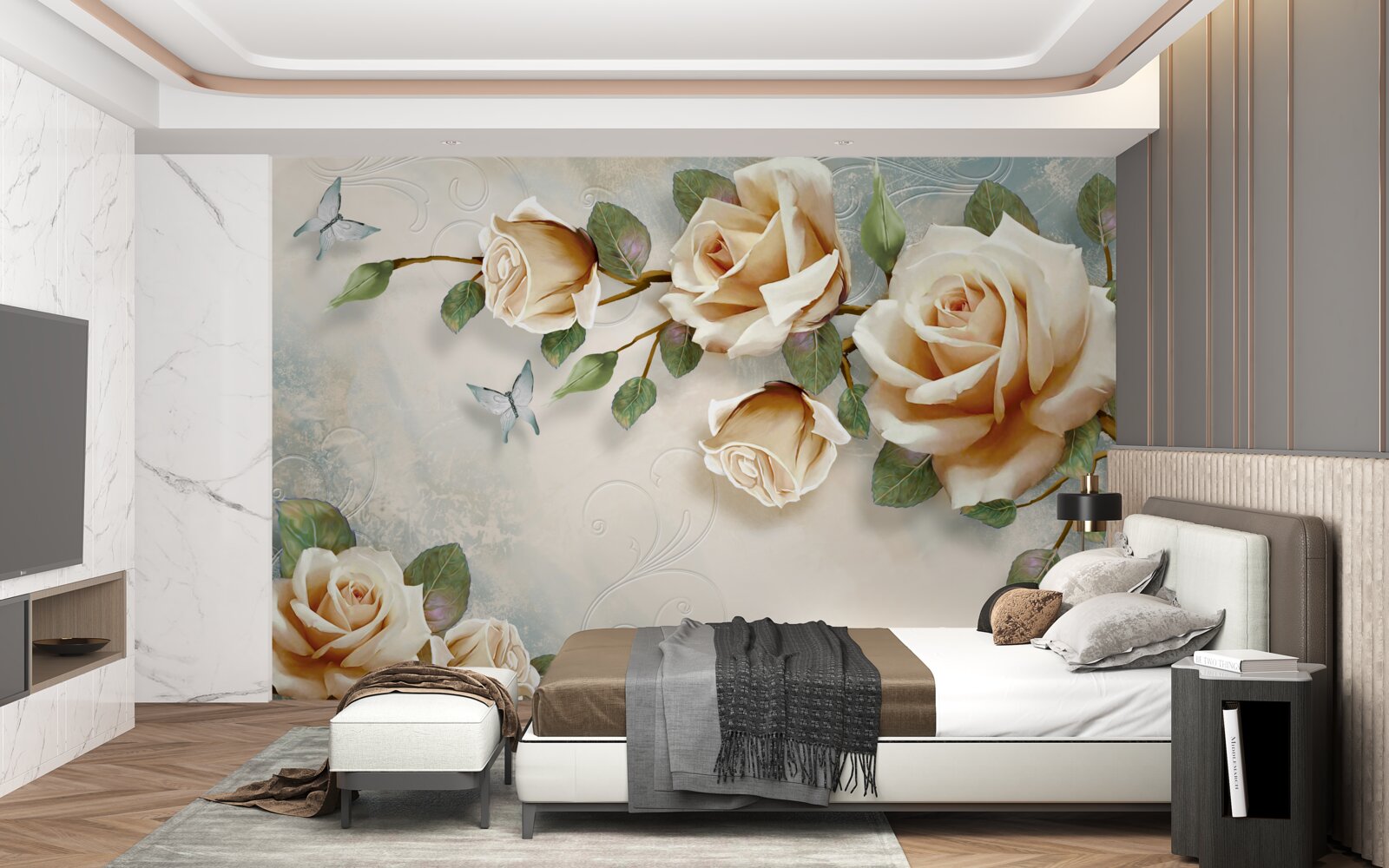 Fotobehang zachte rozen in romige tinten