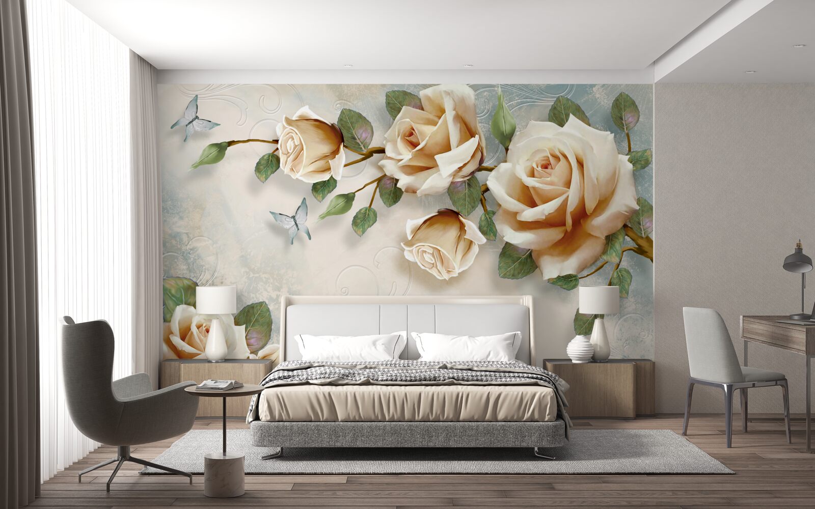Fotobehang zachte rozen in romige tinten