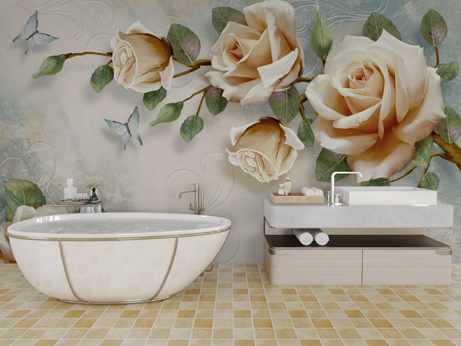 Fotobehang zachte rozen in romige tinten