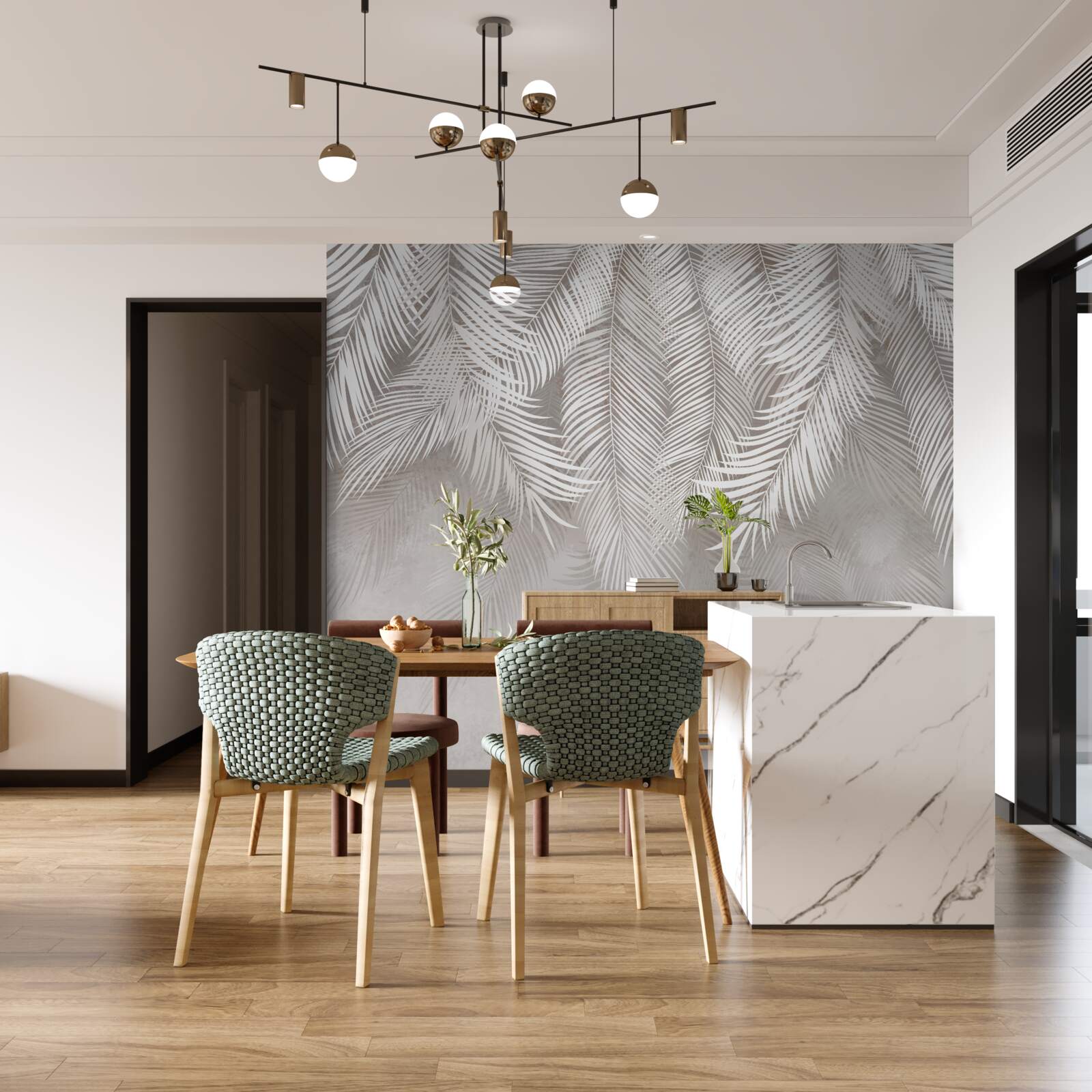 Fotobehang lichtgrijze bladeren vallen