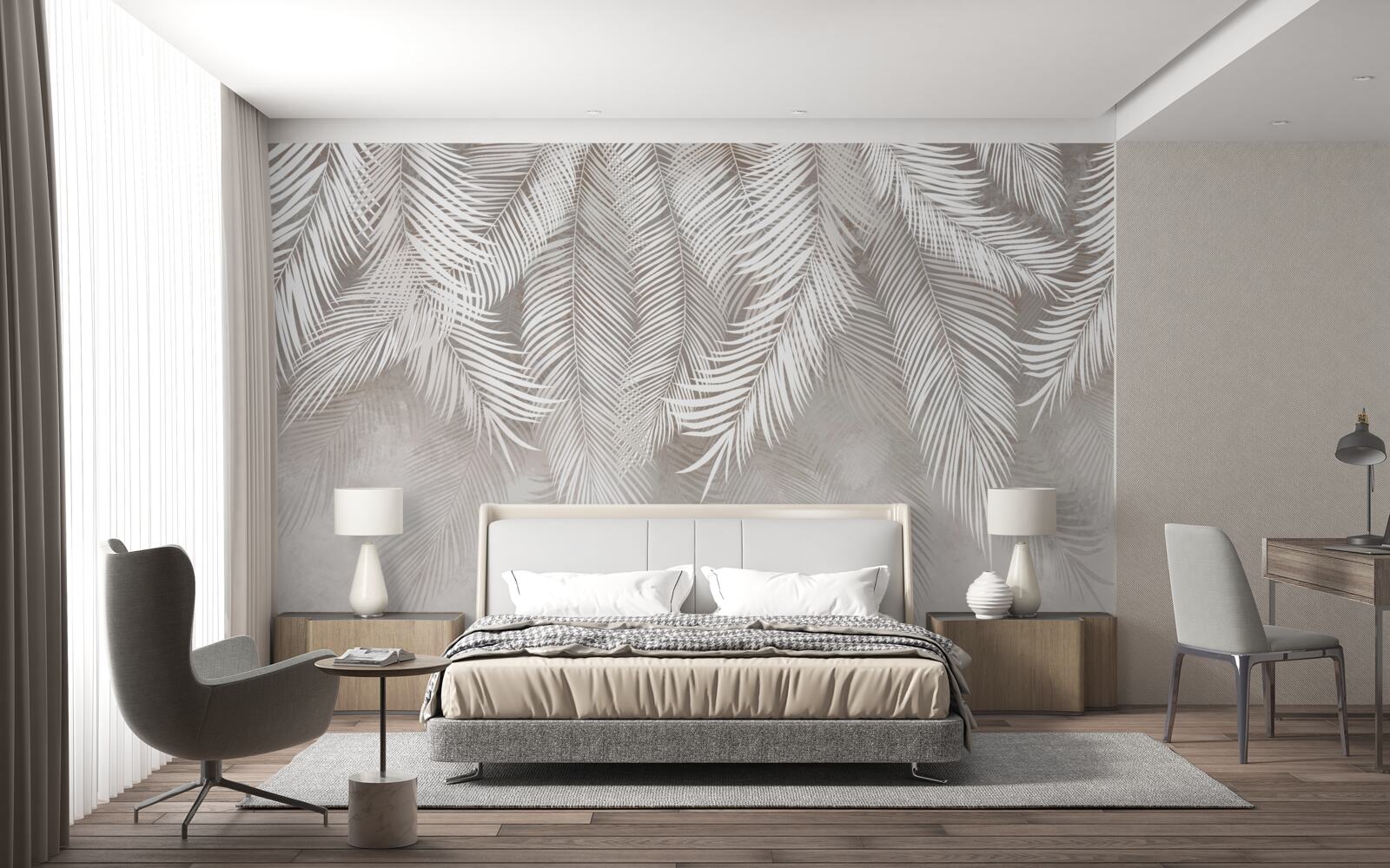 Fotobehang lichtgrijze bladeren vallen