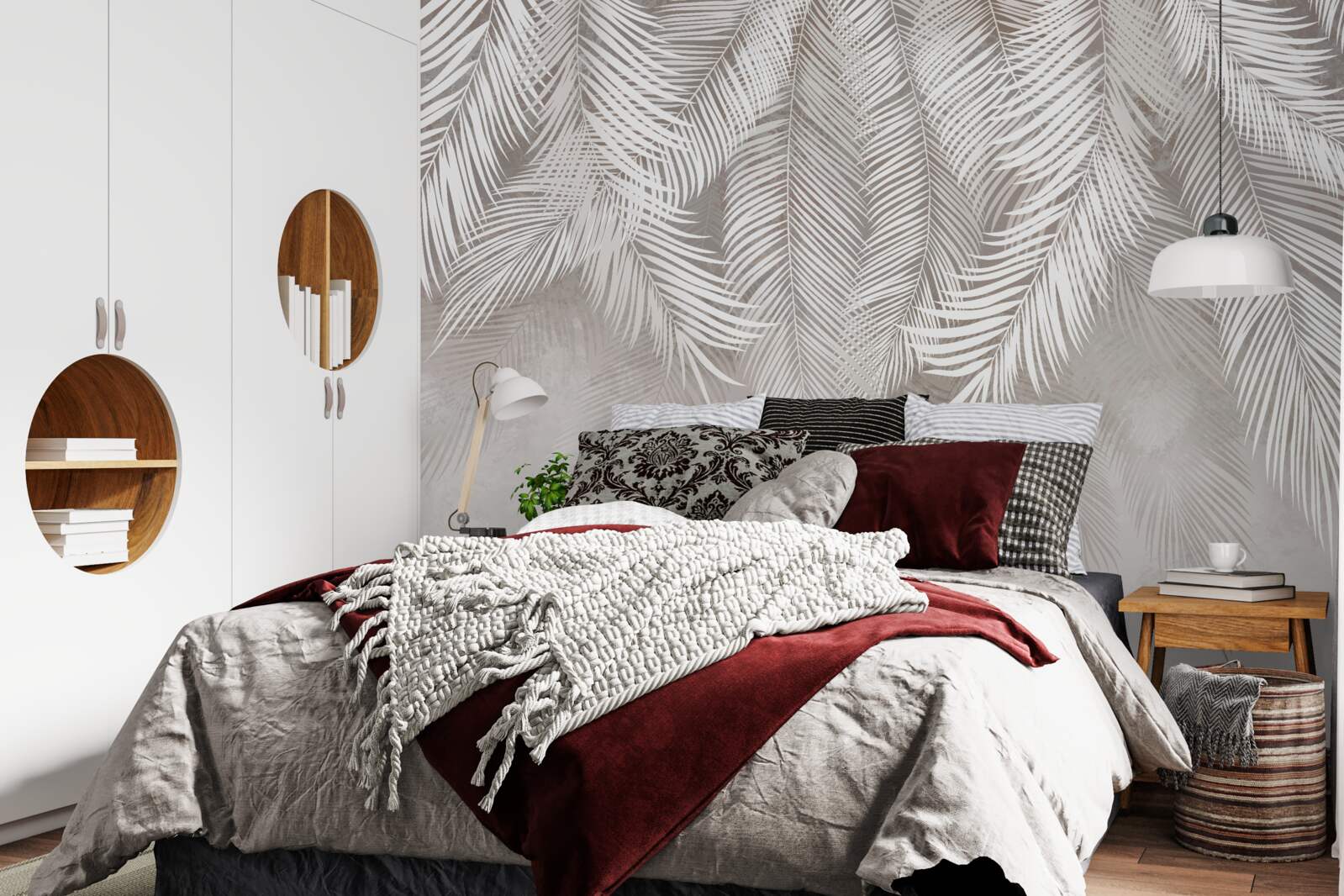 Fotobehang lichtgrijze bladeren vallen