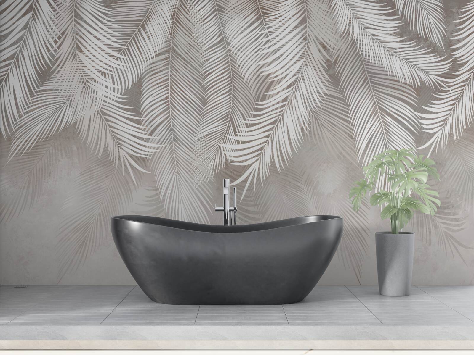 Fotobehang lichtgrijze bladeren vallen