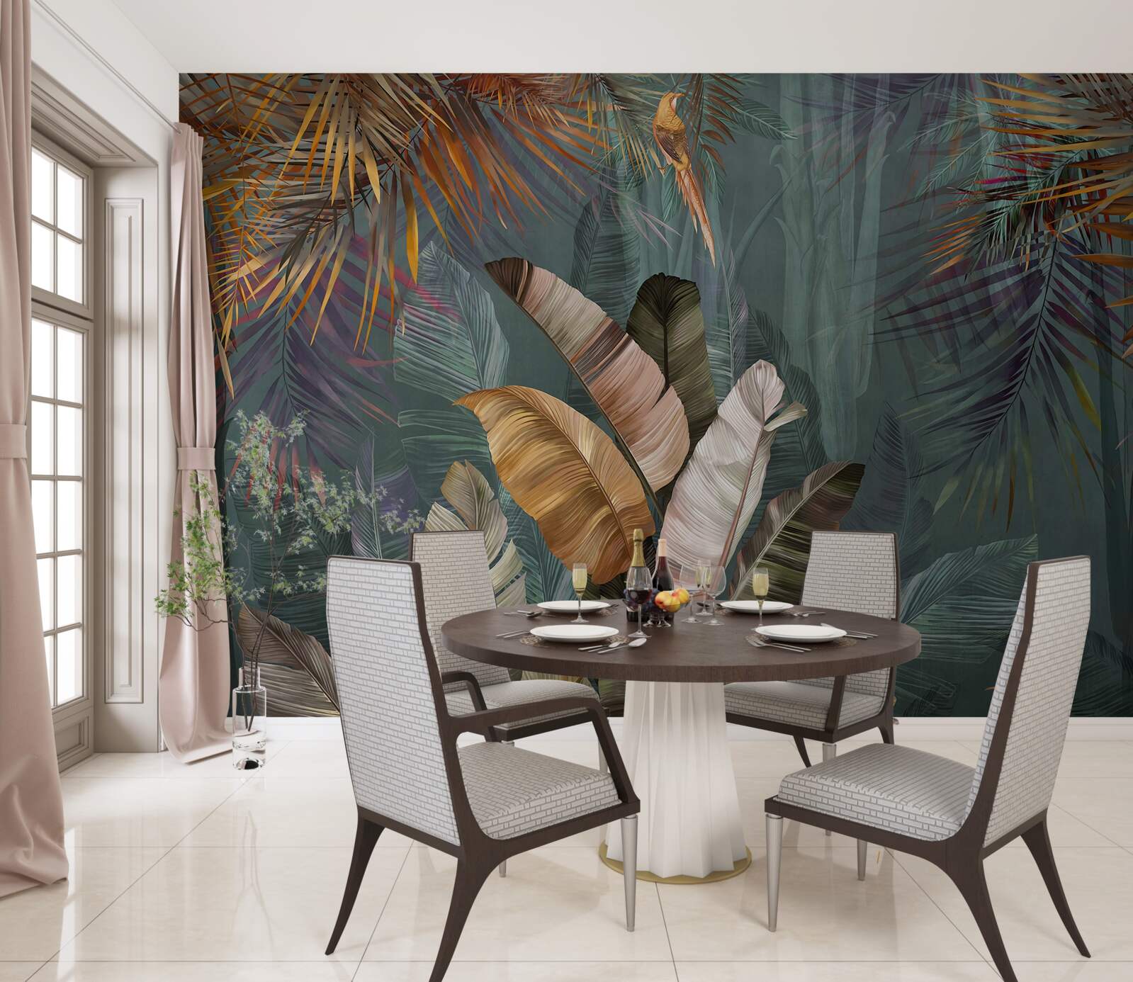 Fotobehang in de tropen wegen bladeren evenveel als fijne veren