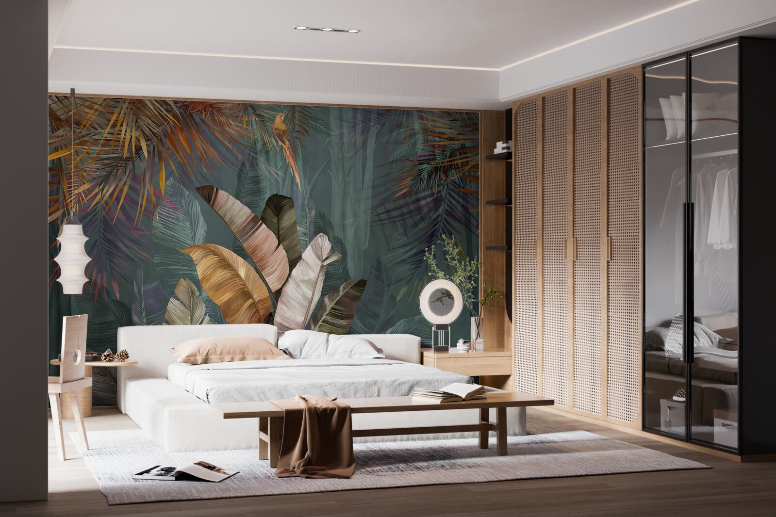 Fotobehang in de tropen wegen bladeren evenveel als fijne veren