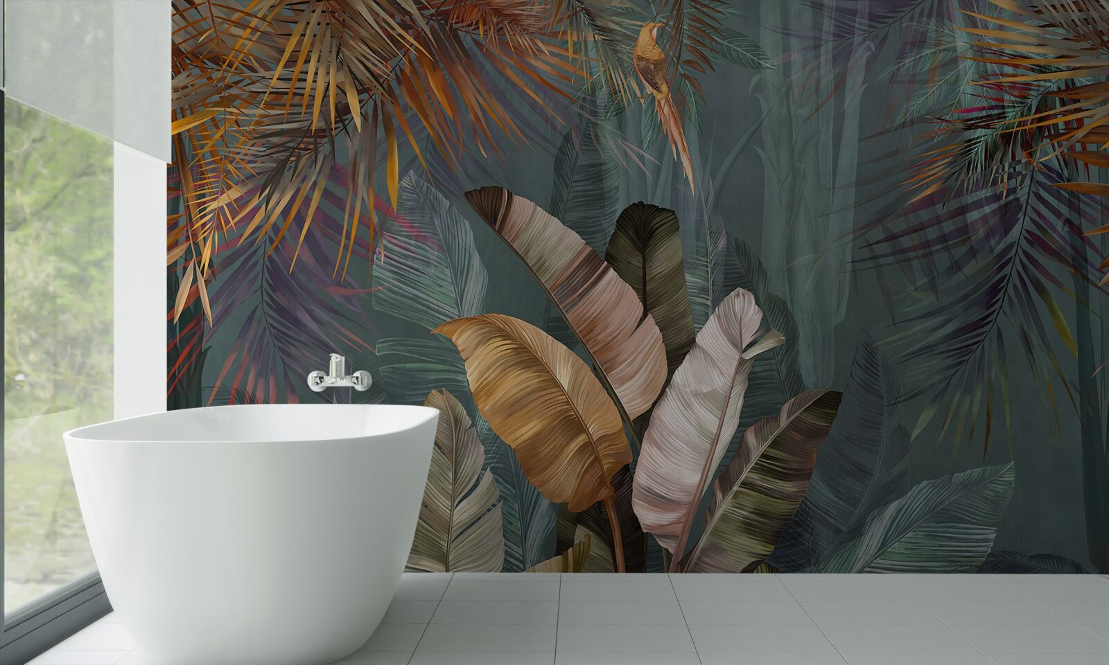 Fotobehang in de tropen wegen bladeren evenveel als fijne veren