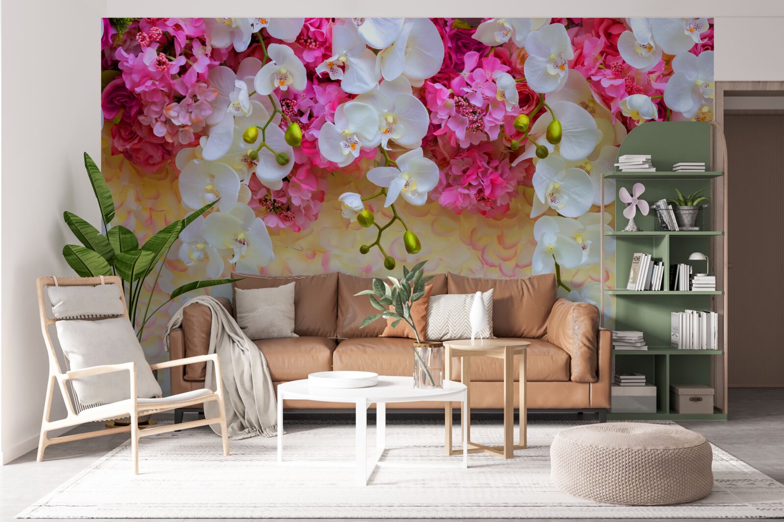 Fotobehang orchideeën waarvan de bloemen afhangen