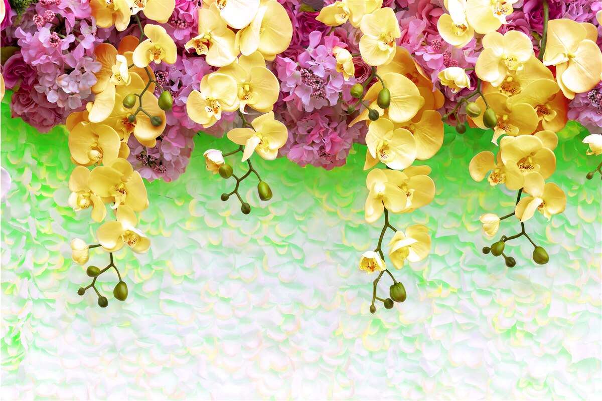 Fotobehang brandbare geelrode bloemknoppen op een bleke basis