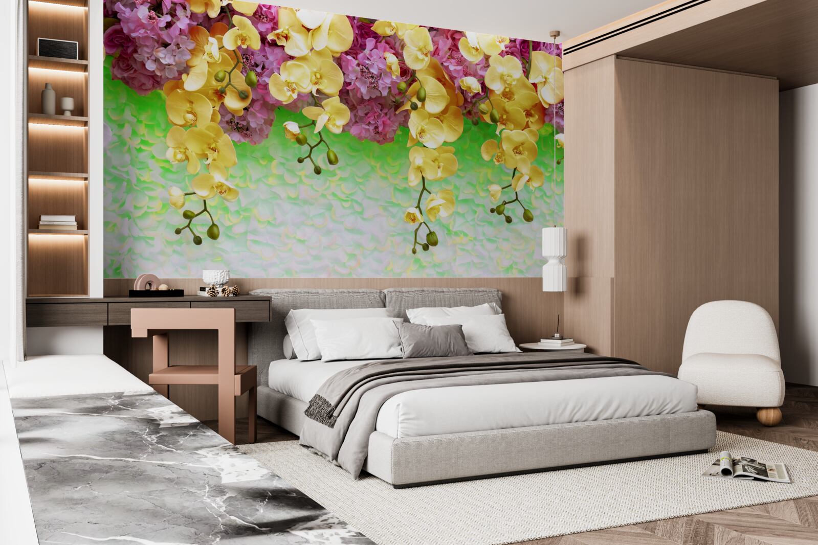 Fotobehang brandbare geelrode bloemknoppen op een bleke basis