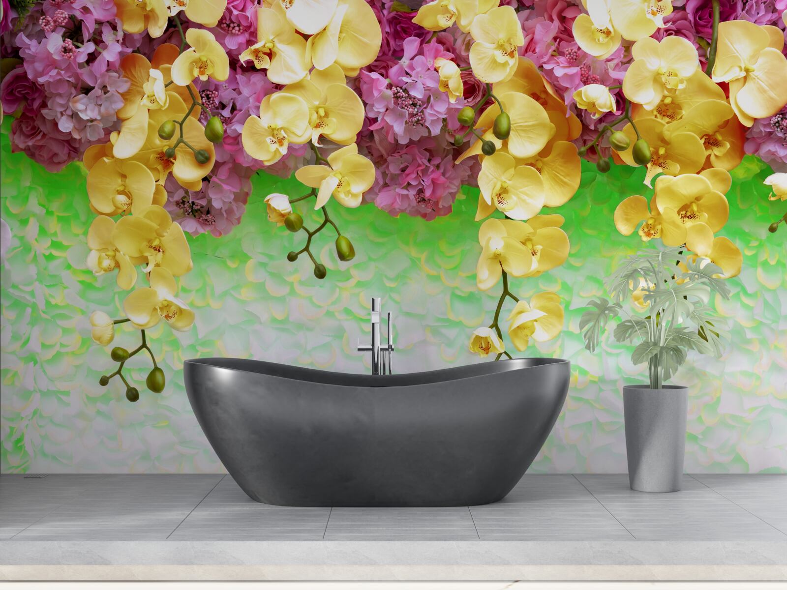 Fotobehang brandbare geelrode bloemknoppen op een bleke basis