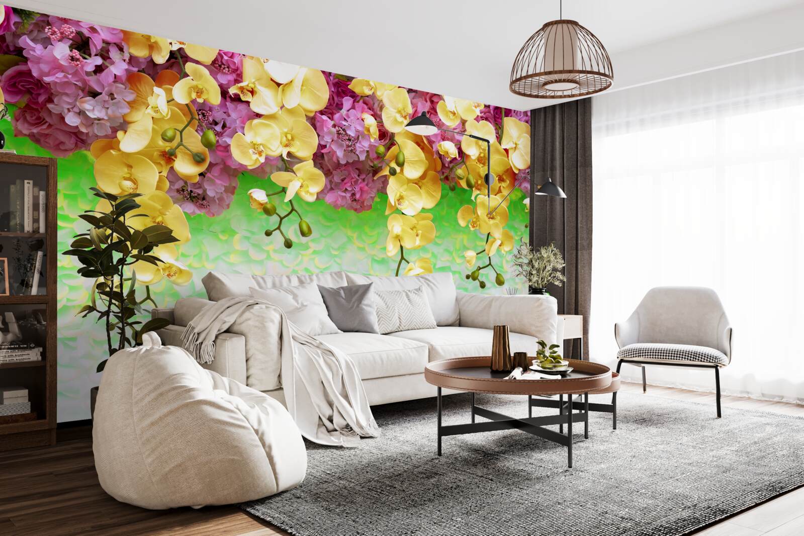 Fotobehang brandbare geelrode bloemknoppen op een bleke basis