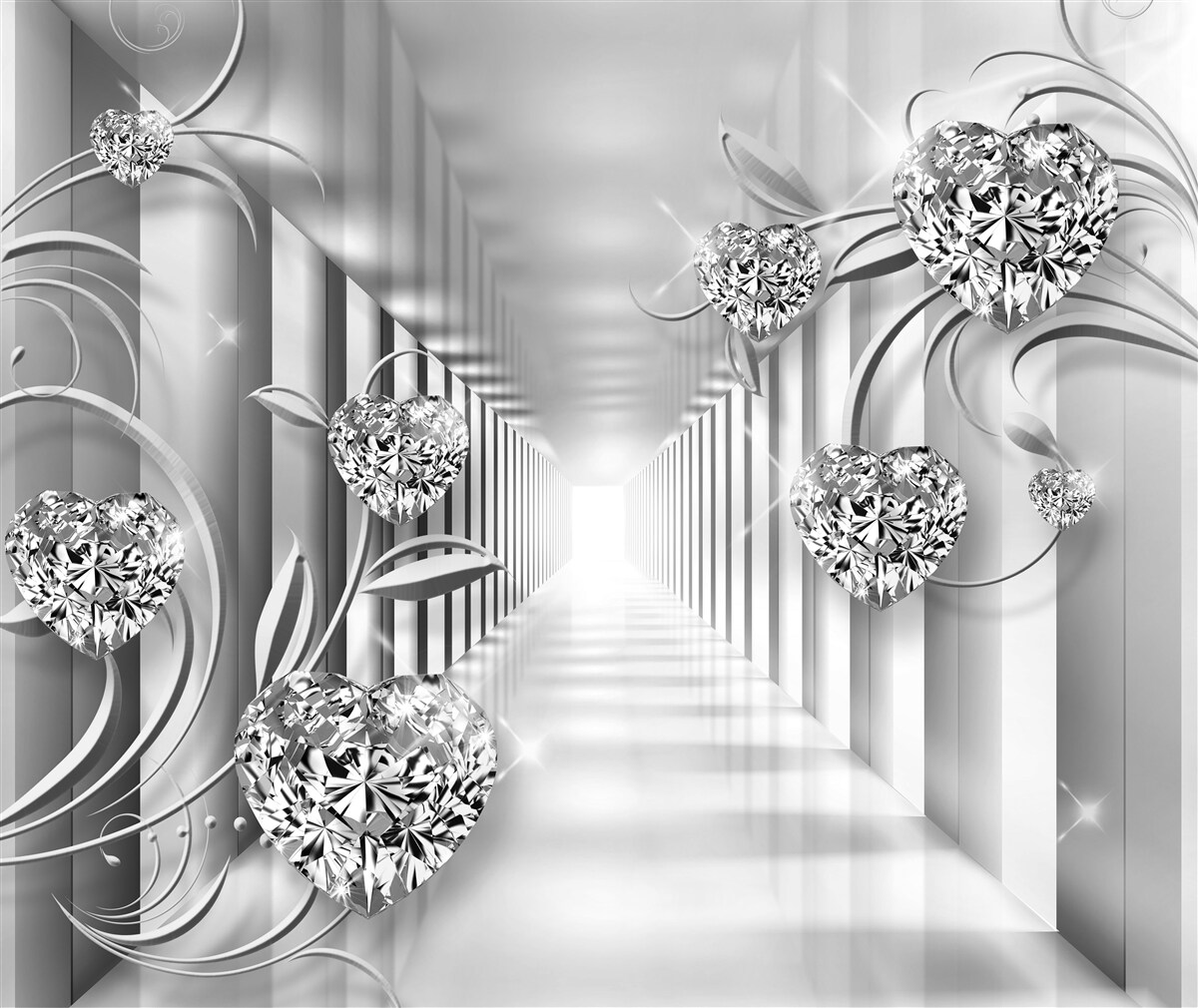 Fotobehang zilveren decoraties en zuilengalerij