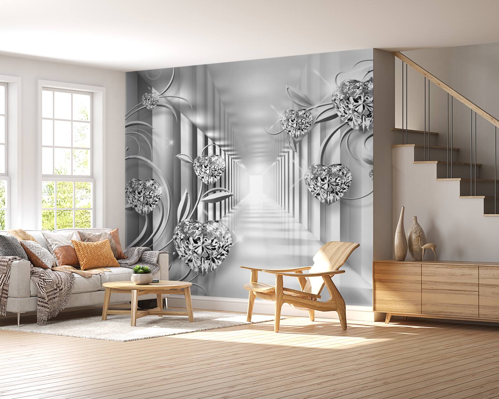 Fotobehang zilveren decoraties en zuilengalerij