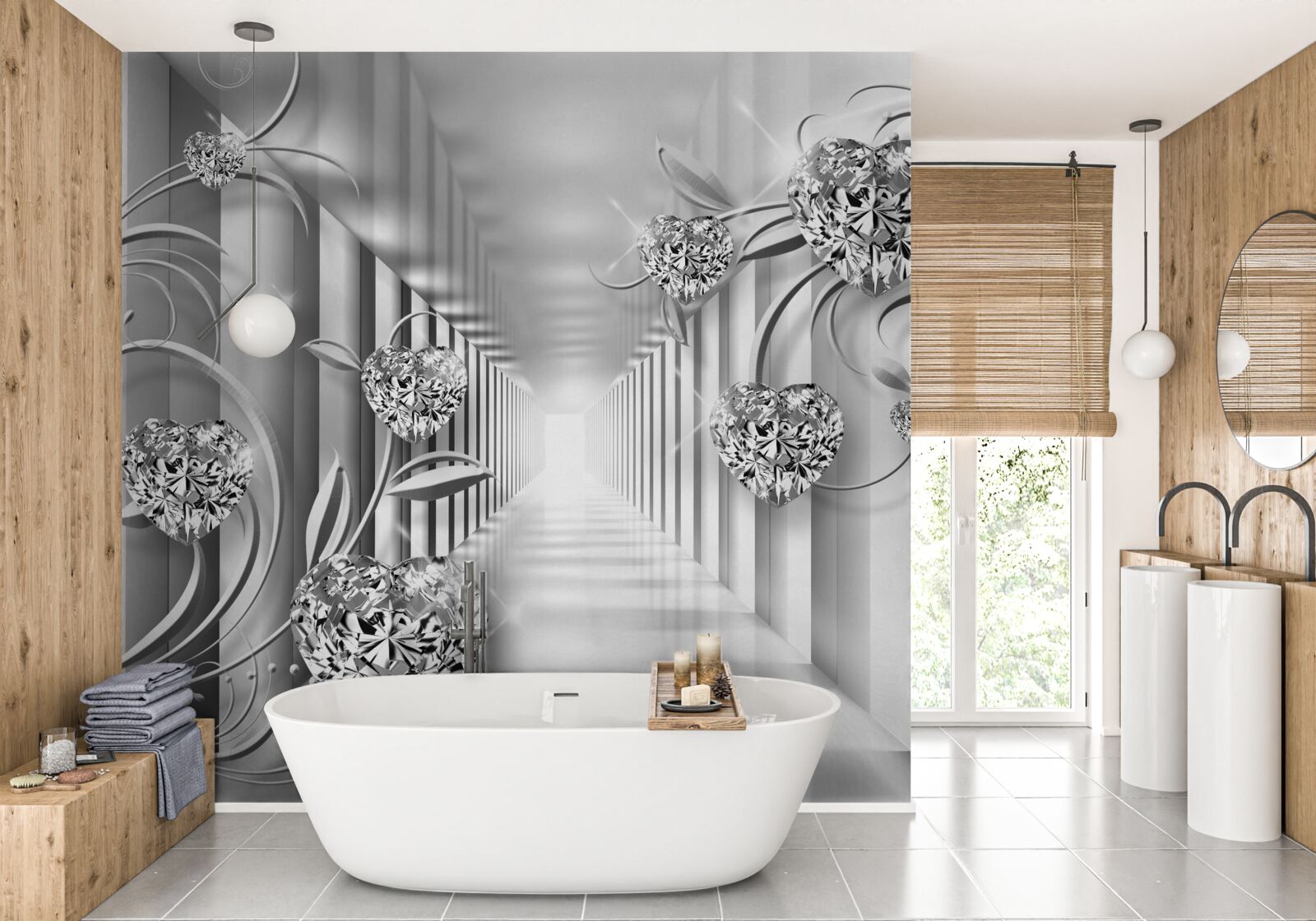 Fotobehang zilveren decoraties en zuilengalerij