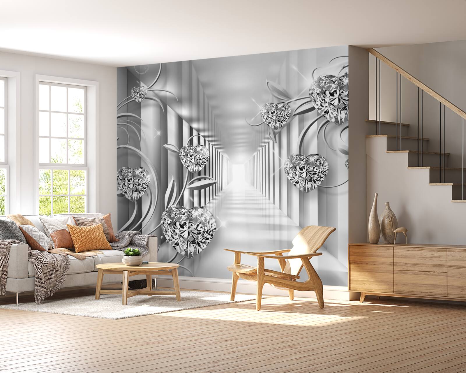 Fotobehang zilveren decoraties en zuilengalerij