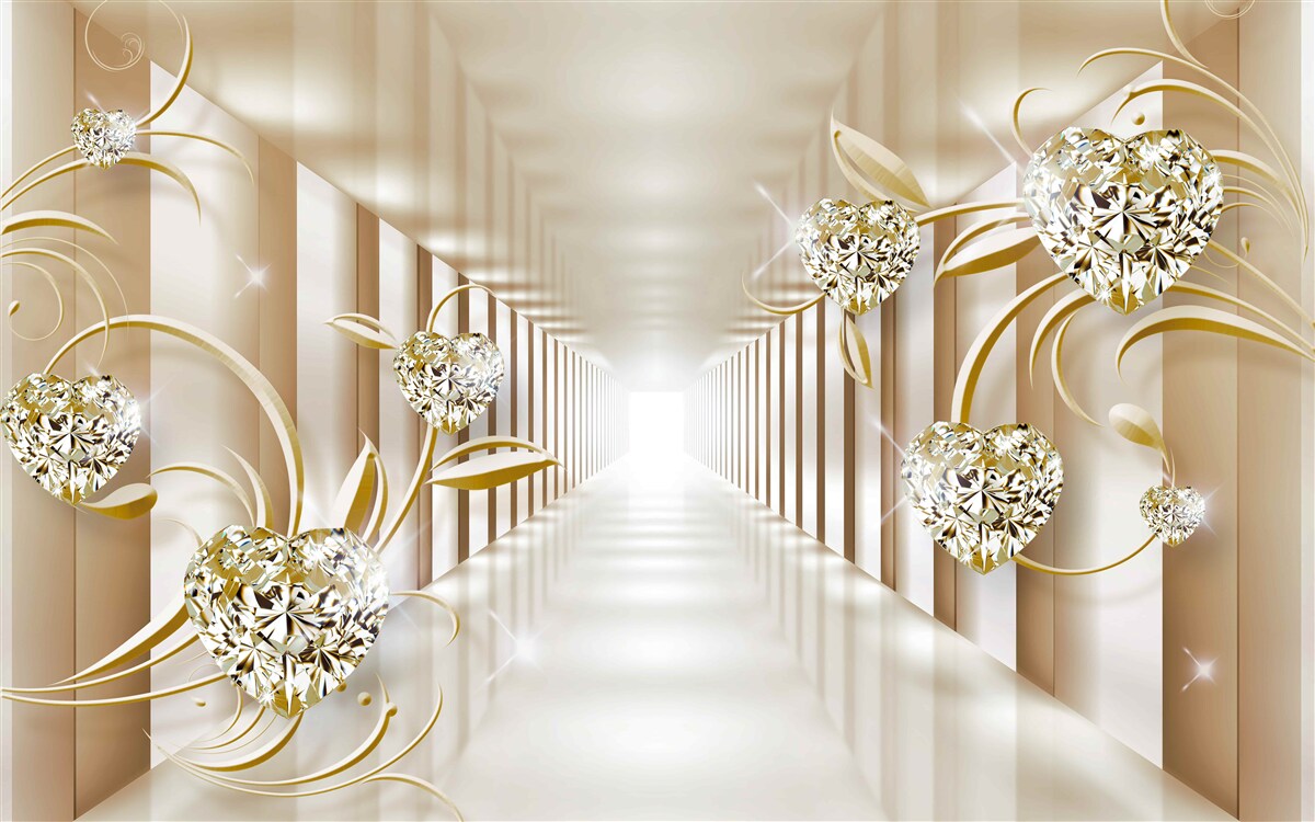 Fotobehang gang met gouden decoraties en abstracte zuilen