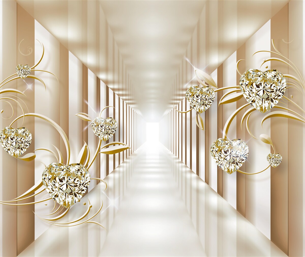 Fotobehang abstracte gang versierd met gouden voorwerpen