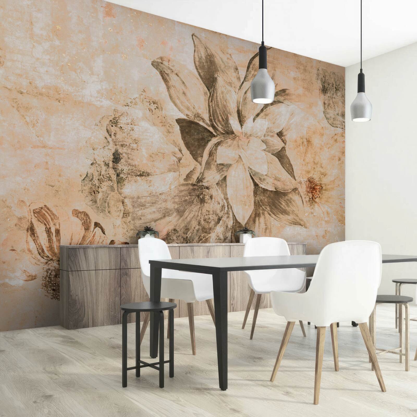 Fotobehang donutopening op een bruine basis