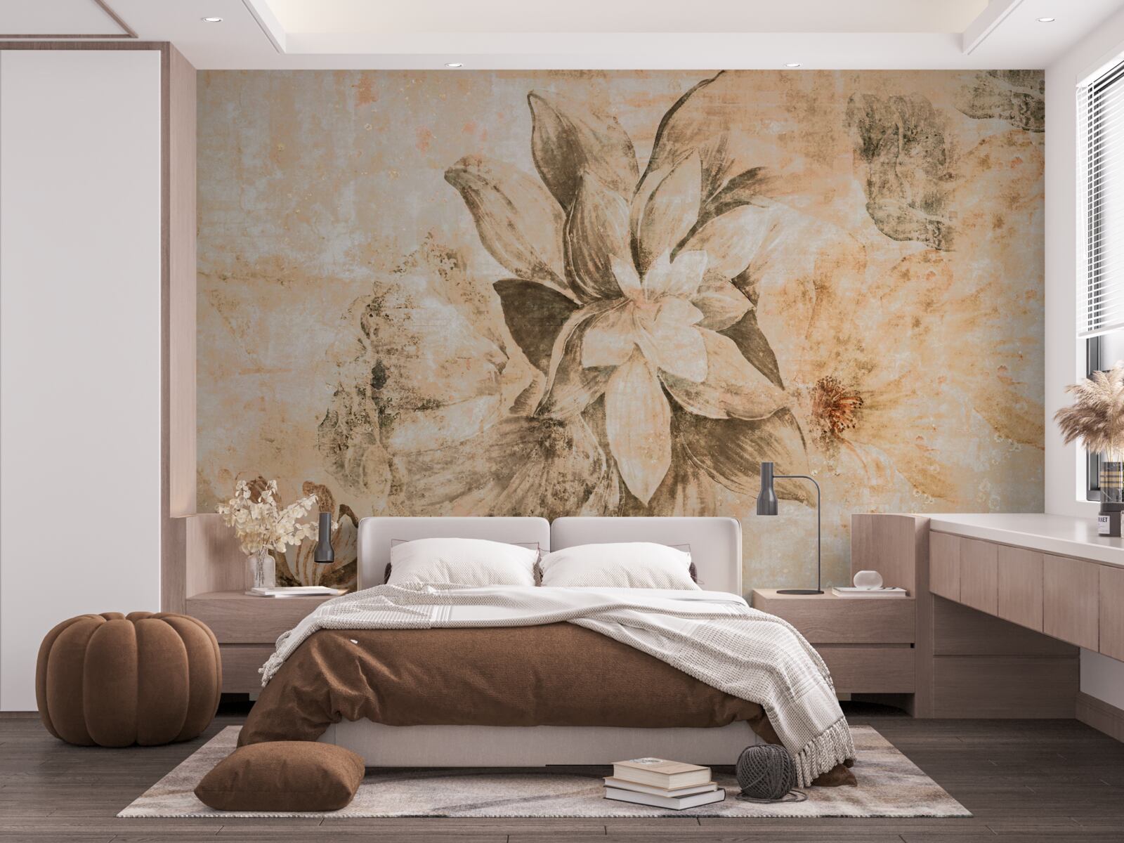 Fotobehang donutopening op een bruine basis